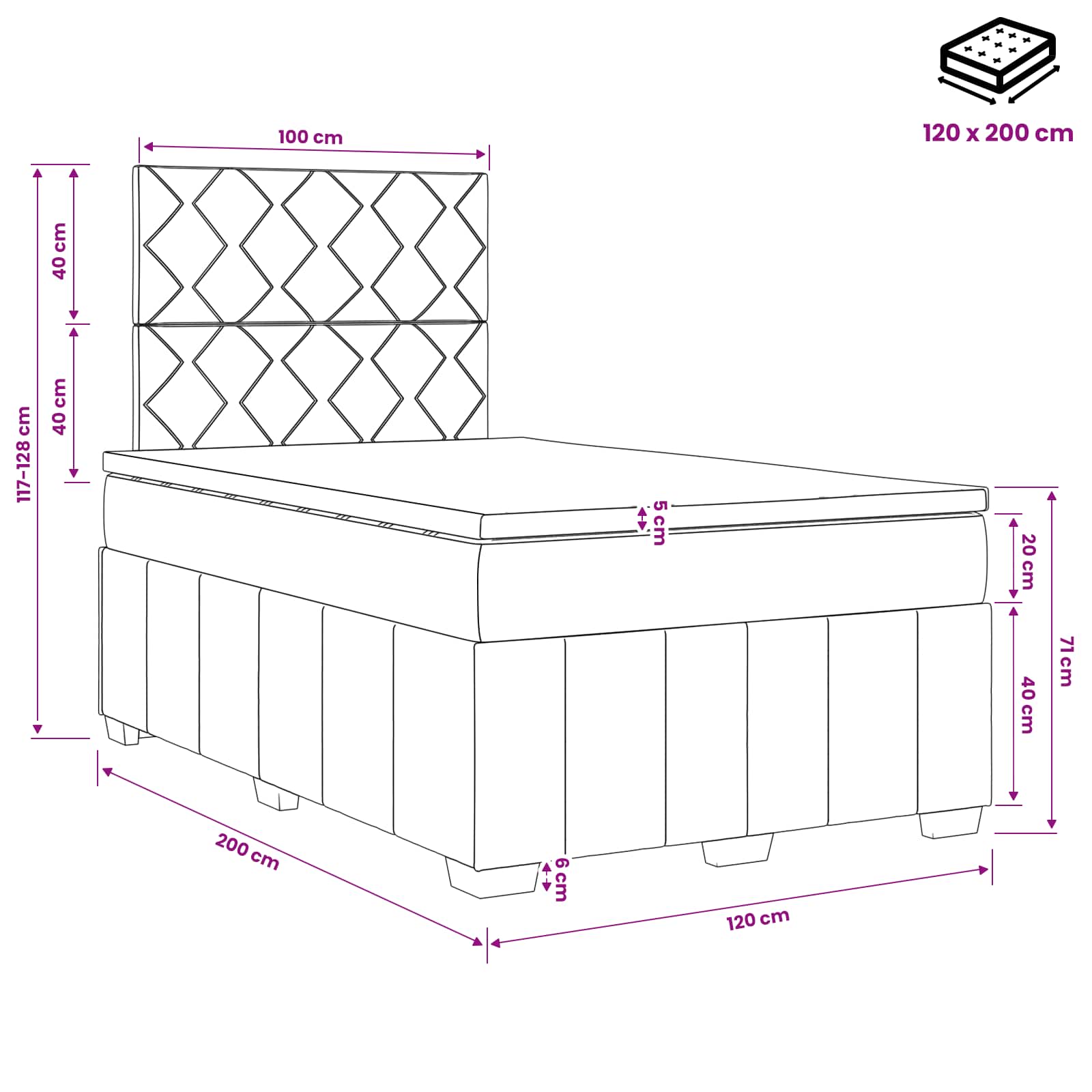 Boxspringbed met matras Donkergrijs 120 x 200 cm Stof