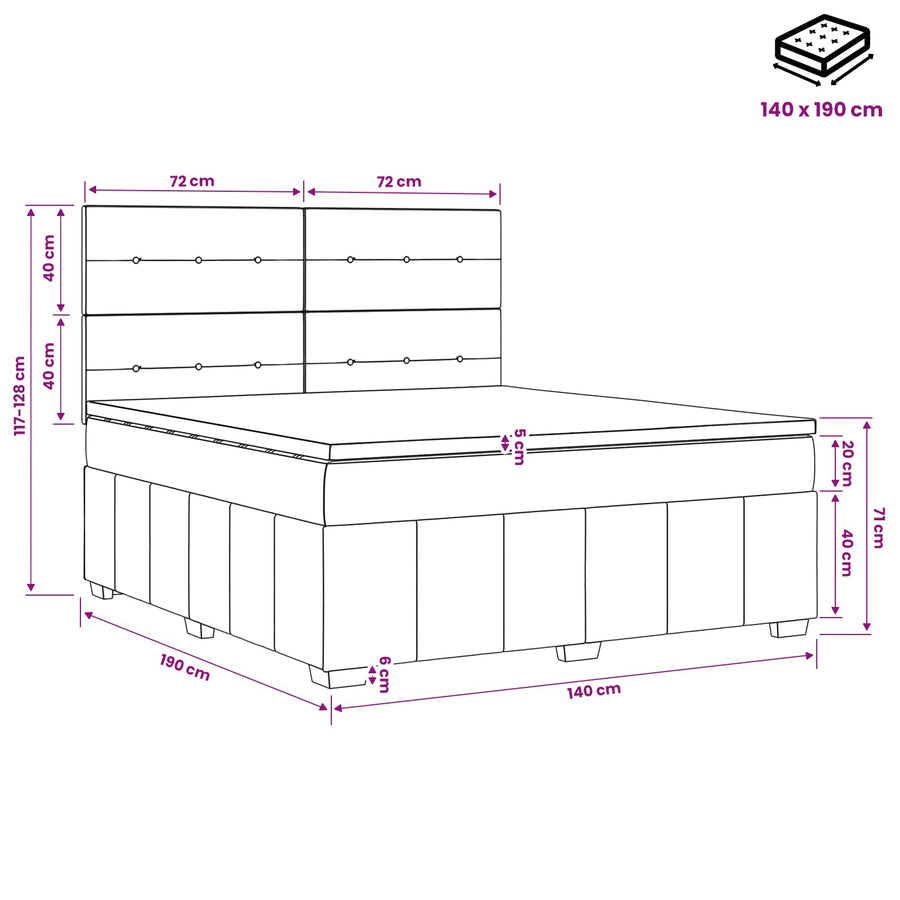 Boxspringbed met matras met hoofdeinde Blauw 140 x 190 cm Stof