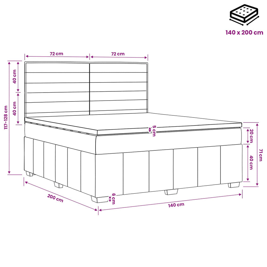 Boxspringbed met matras met hoofdeinde Zwart 140 x 200 cm Stof