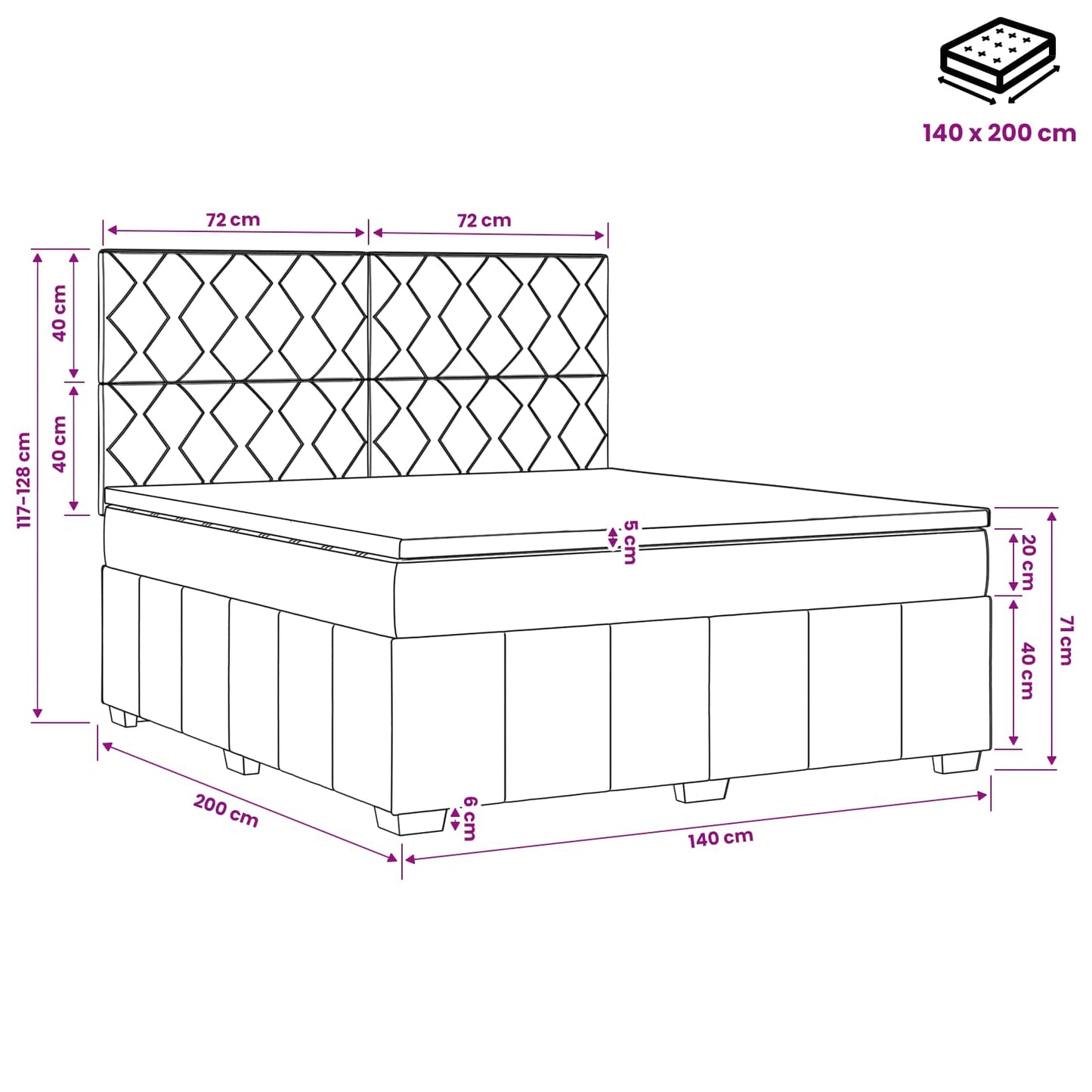 Boxspringbed met matras met hoofdeinde Zwart 140 x 200 cm Stof