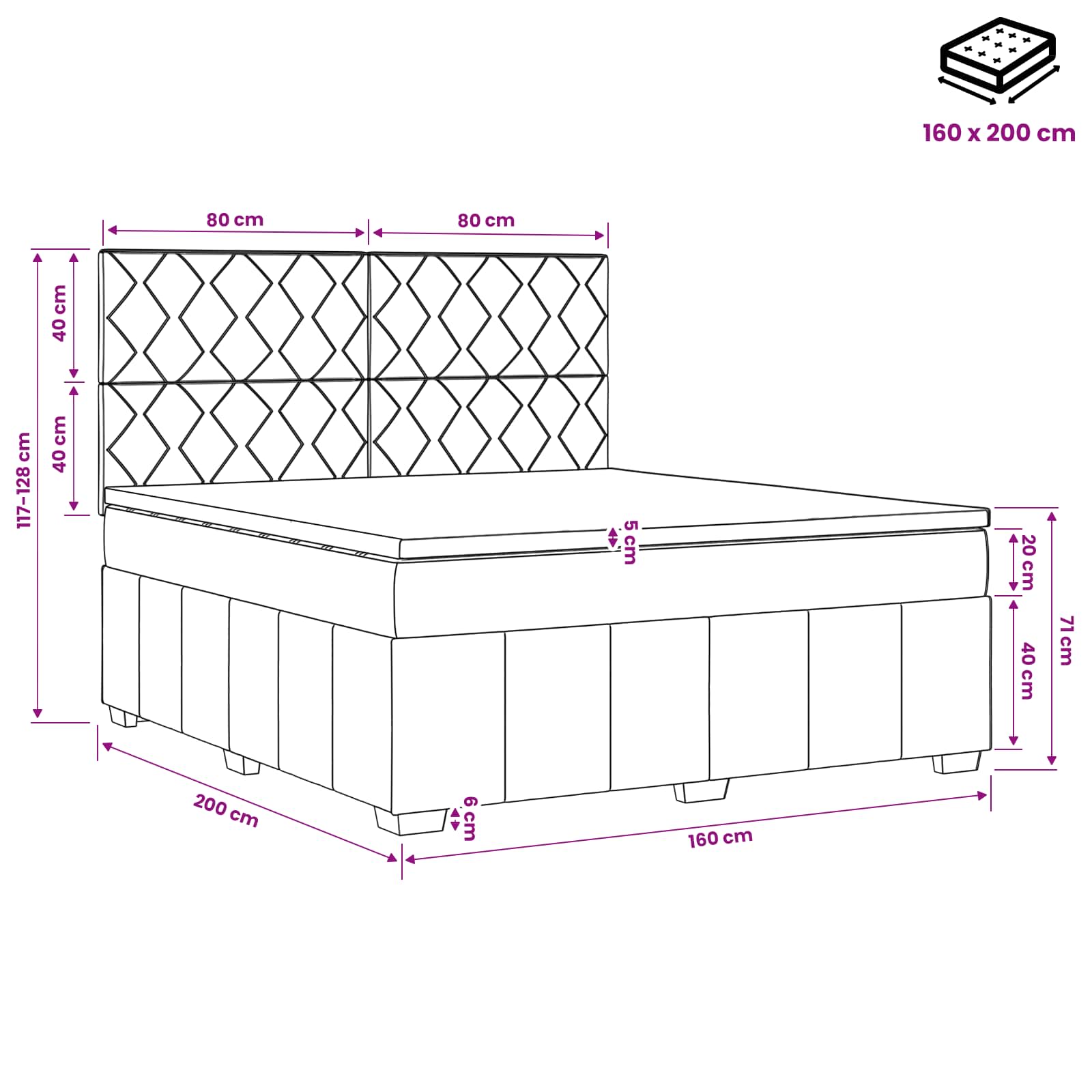 Boxspringbed met matras met hoofdeinde Blauw 160 x 200 cm Stof