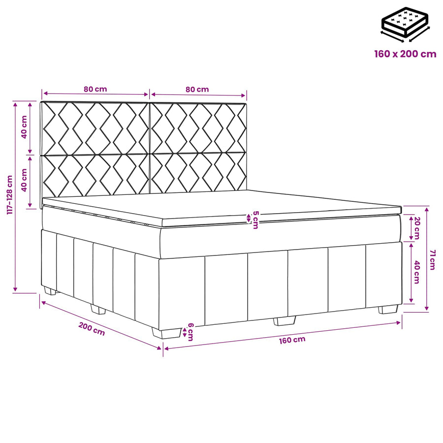 Boxspringbed met matras met hoofdeinde Blauw 160 x 200 cm Stof