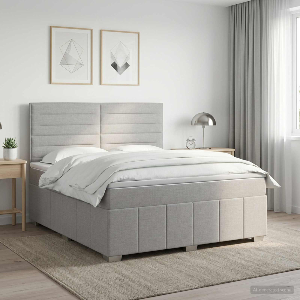Boxspringbed met matras Lichtgrijs 180 x 200 cm Stof