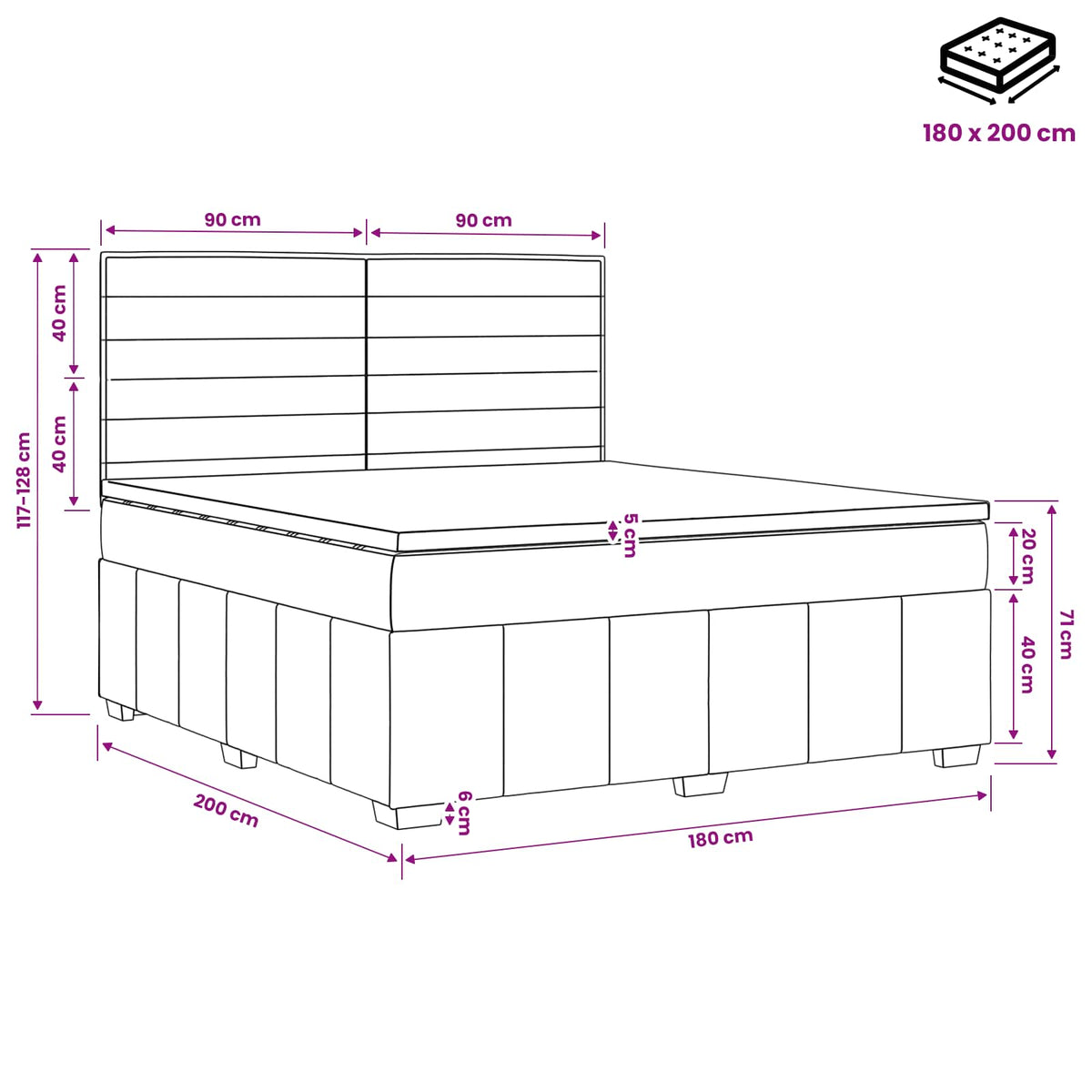 Boxspringbed met matras Donkergrijs 180 x 200 cm Stof