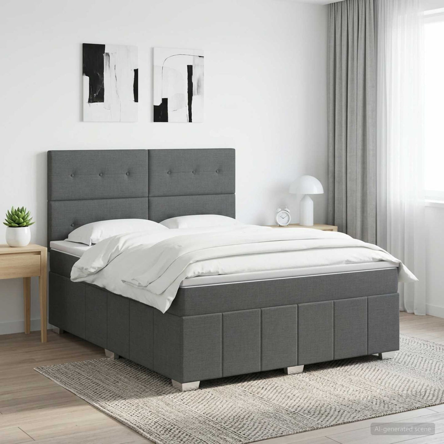 Boxspringbed met matras Donkergrijs 180 x 200 cm Stof