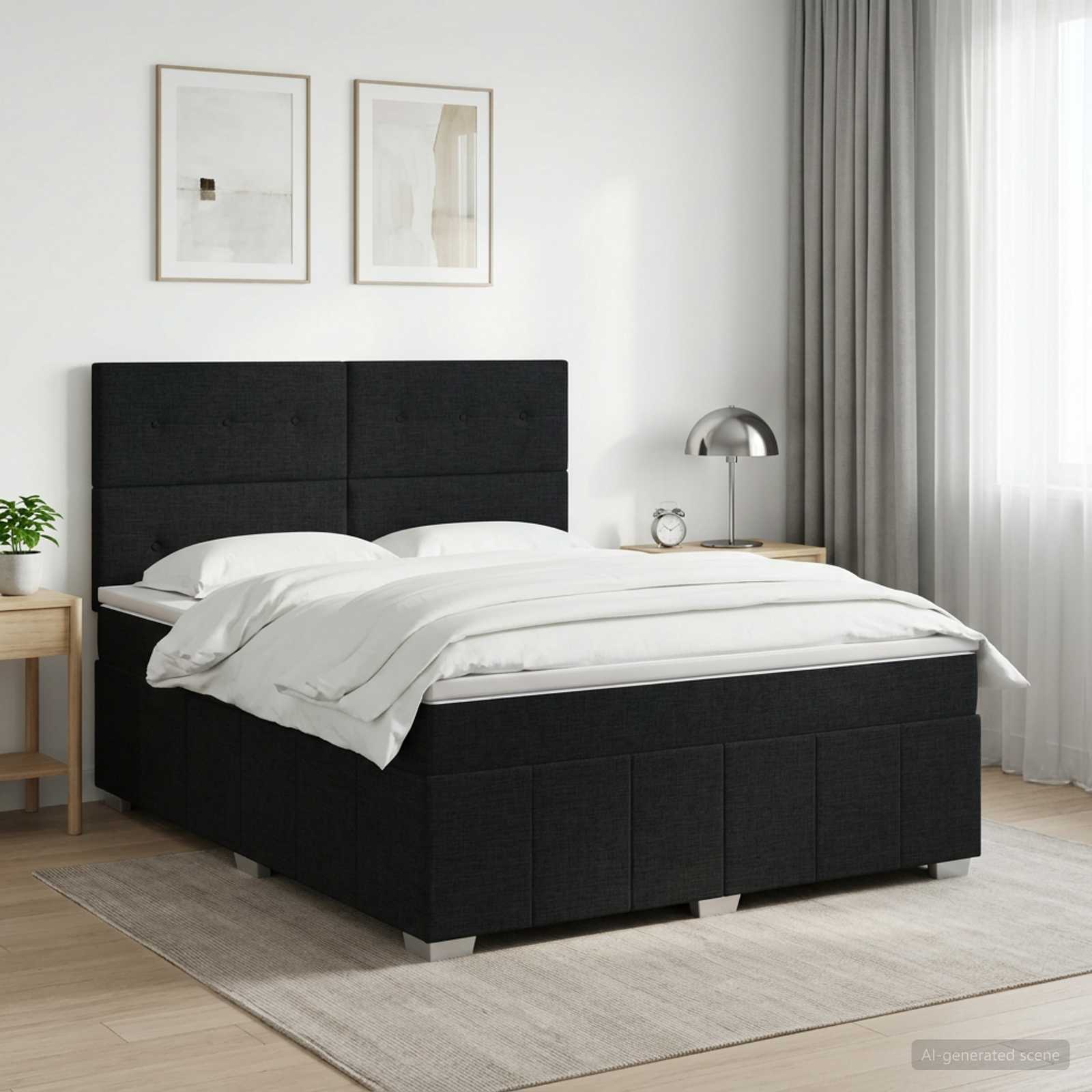Boxspringbed met matras met hoofdeinde Zwart 160 x 200 cm Stof