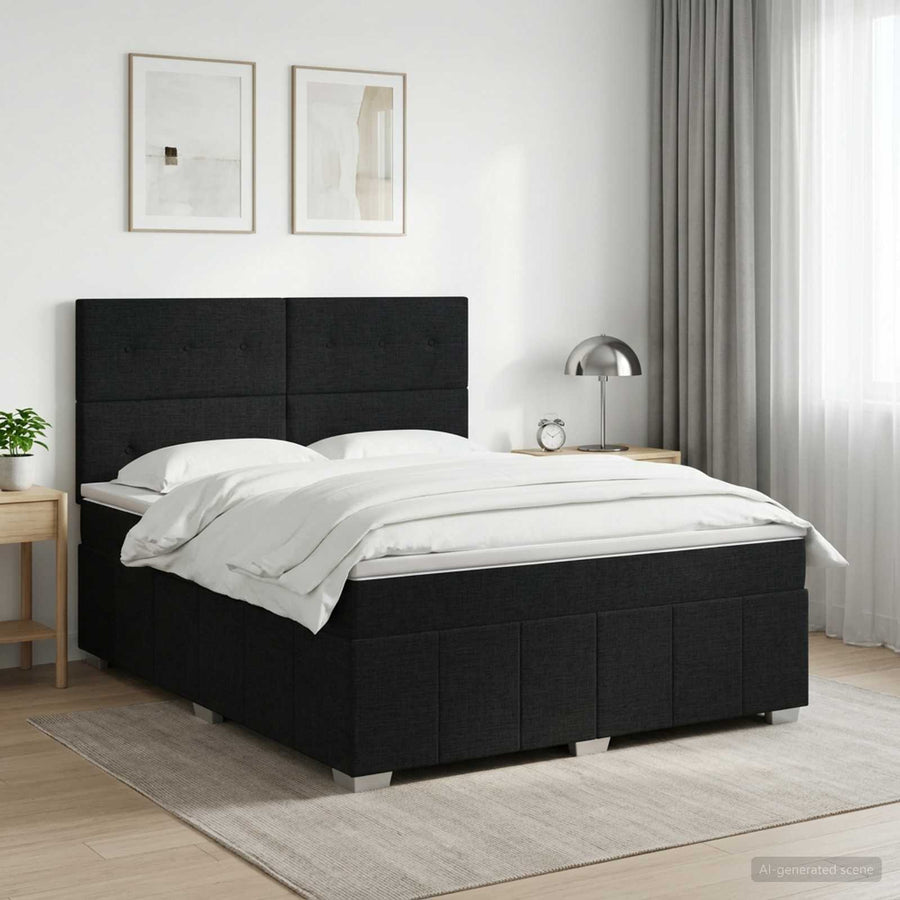 Boxspringbed met matras met hoofdeinde Zwart 180 x 200 cm Stof