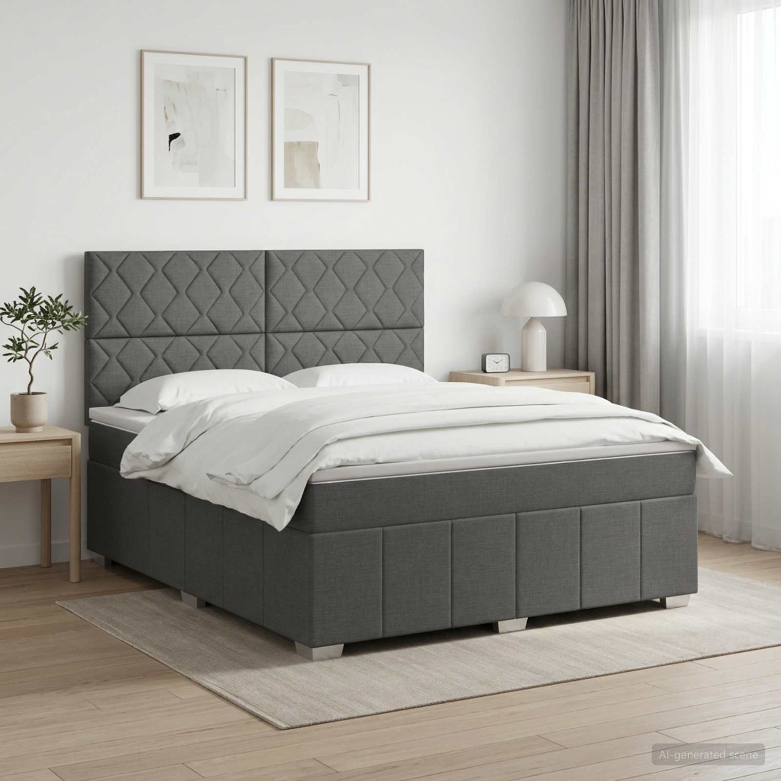 Boxspringbed met matras Donkergrijs 140 x 190 cm Stof
