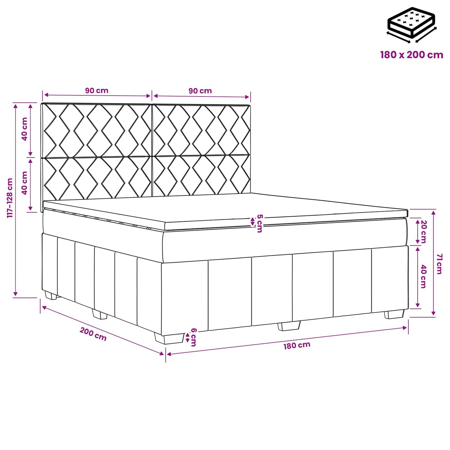 Boxspringbed met matras Donkergrijs 180 x 200 cm Stof