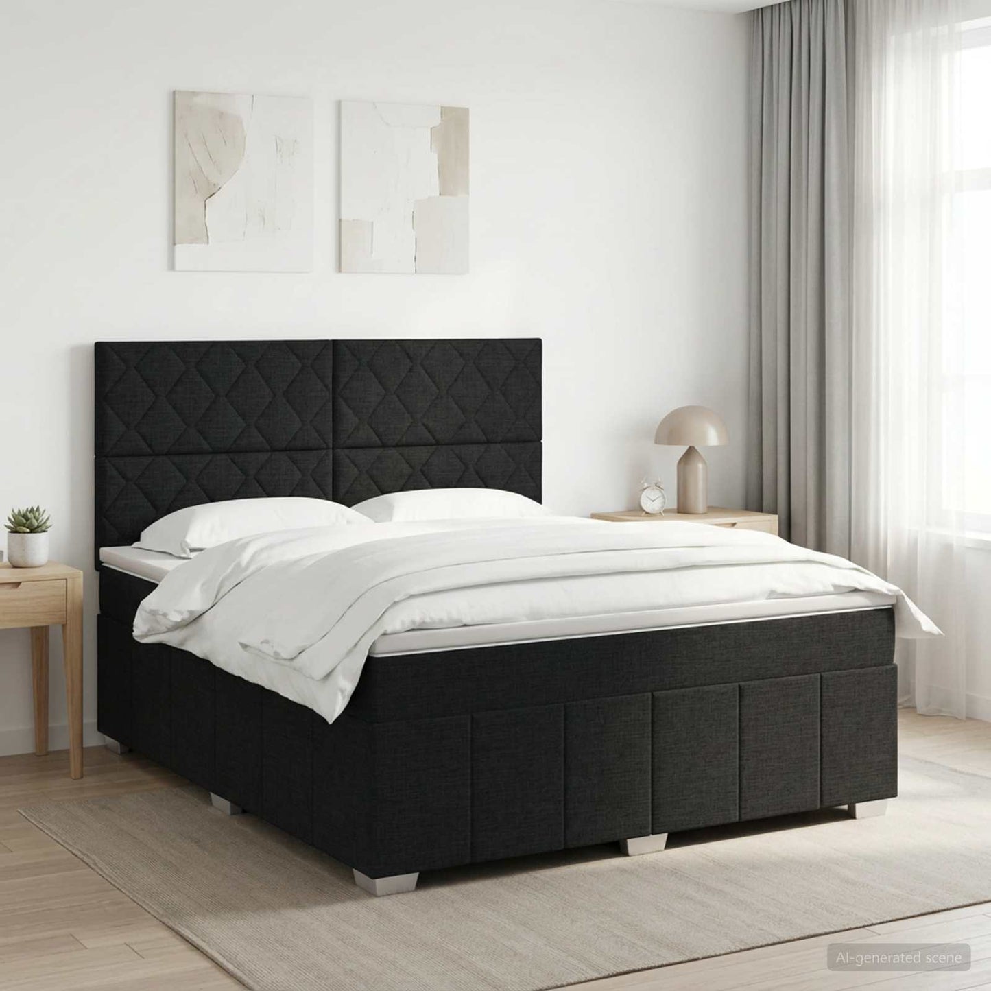 Boxspringbed met matras met hoofdeinde Zwart 140 x 190 cm Stof