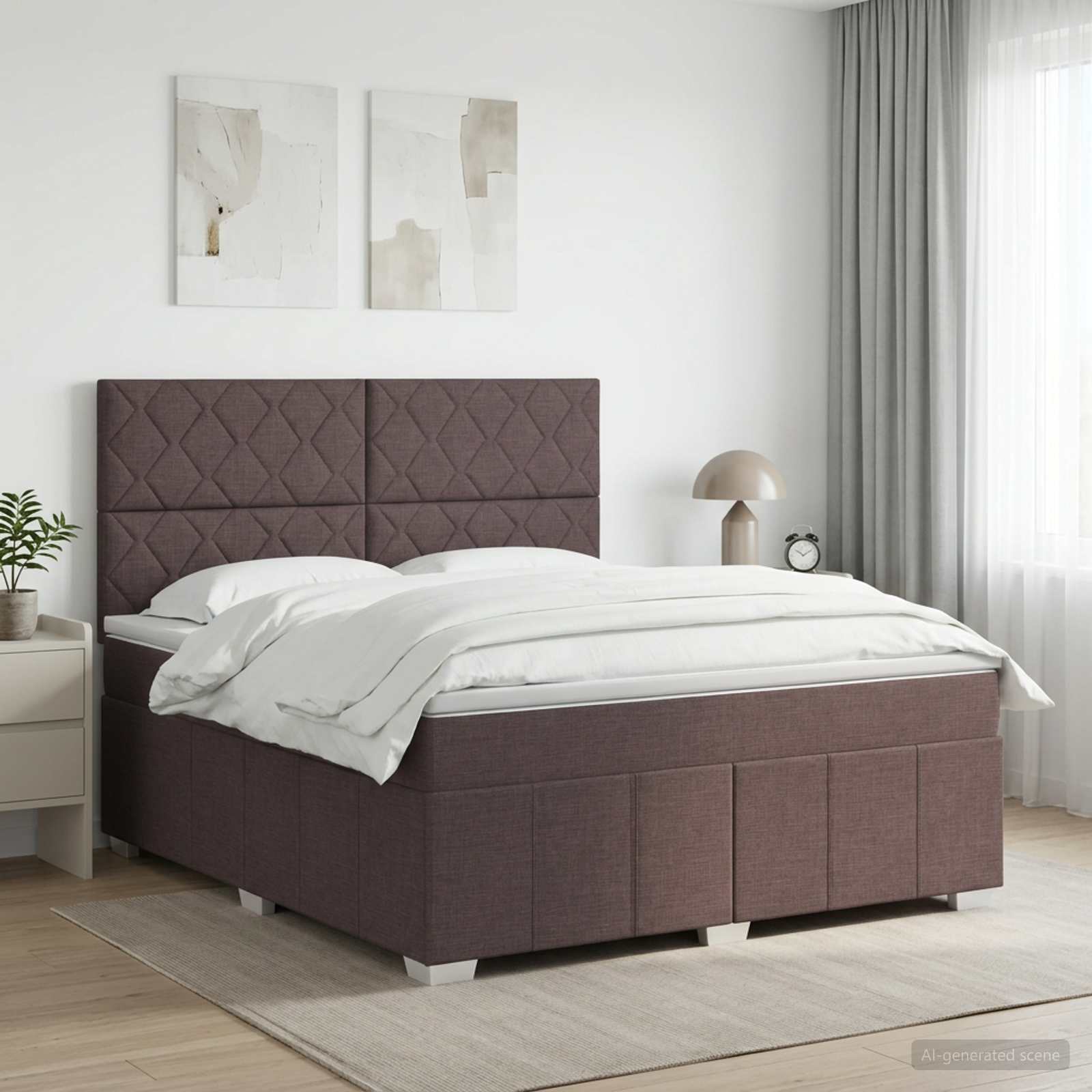 Boxspringbed met matras Donkerbruin 180 x 200 cm Stof