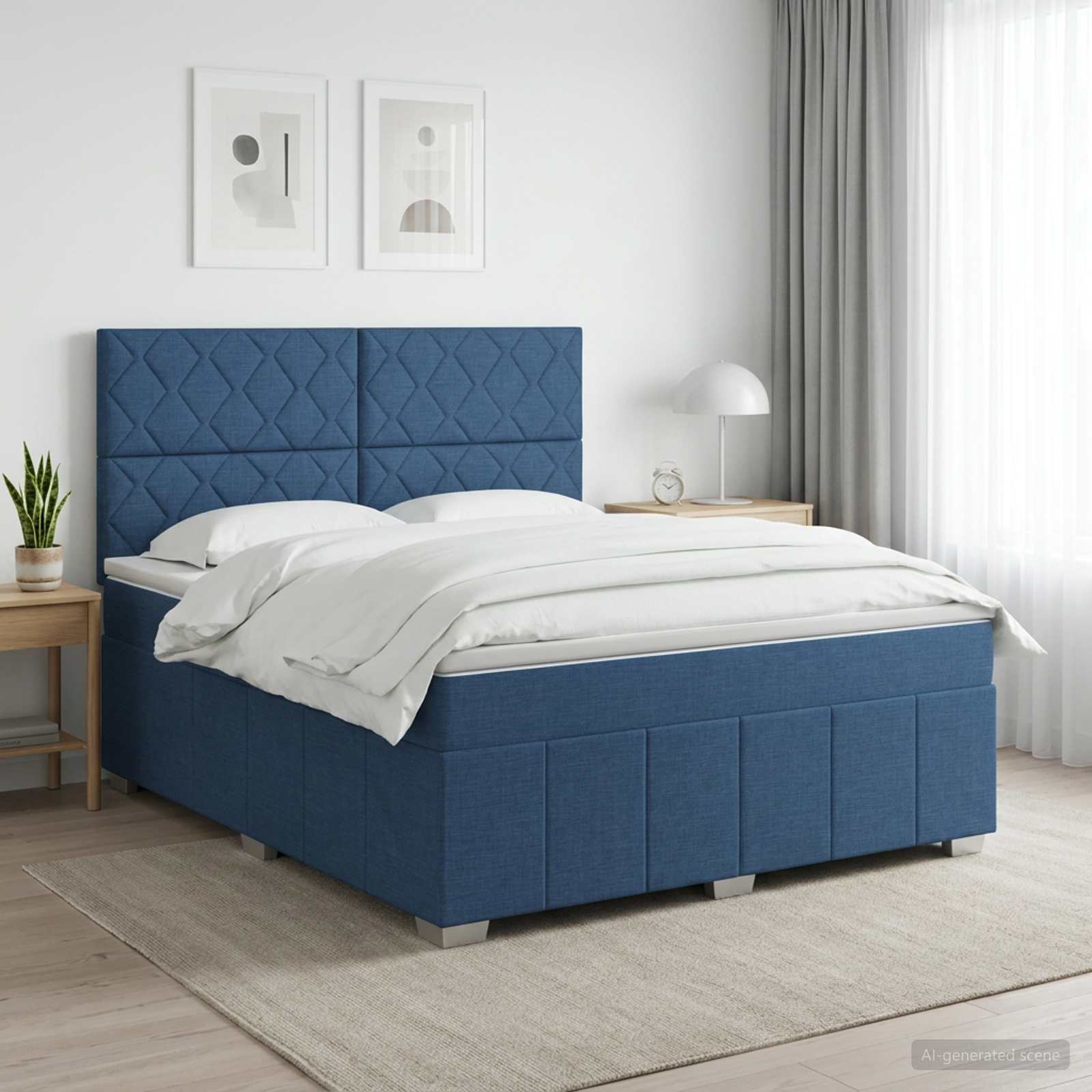 Boxspringbed met matras met hoofdeinde Blauw 140 x 190 cm Stof