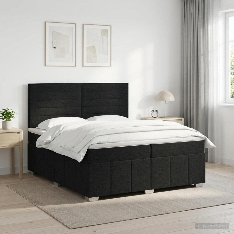 Boxspringbed met matras met hoofdeinde Zwart 200 x 200 cm Stof