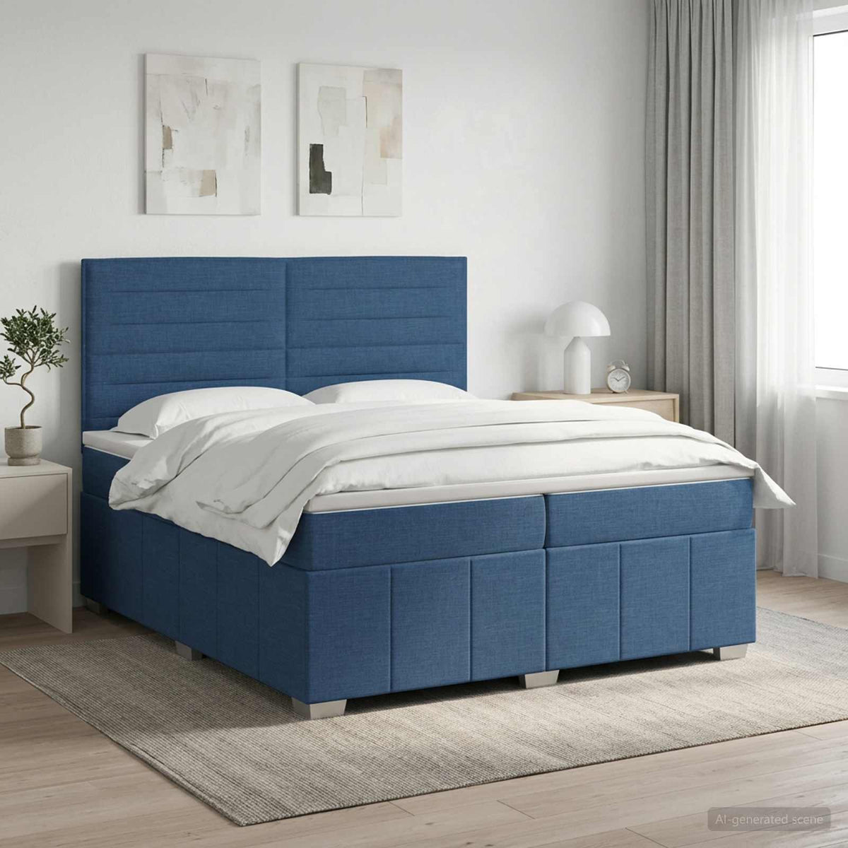 Boxspringbed met matras met hoofdeinde Blauw 200 x 200 cm Stof