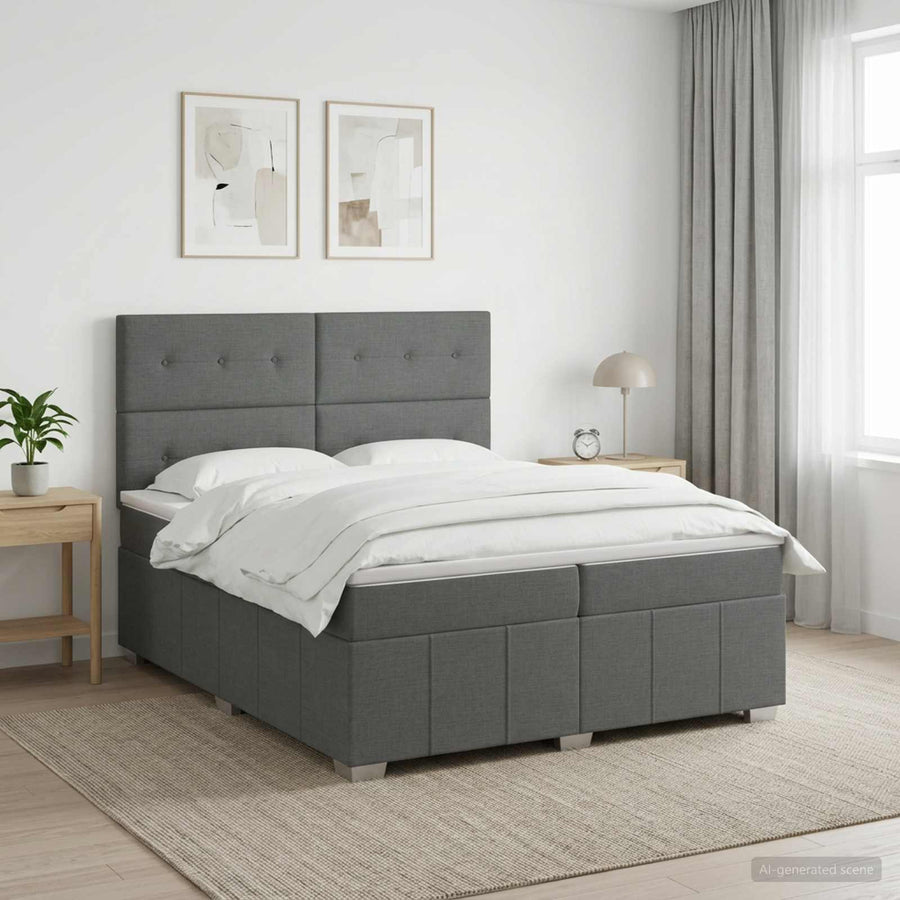 Boxspringbed met matras Donkergrijs 200 x 200 cm Stof