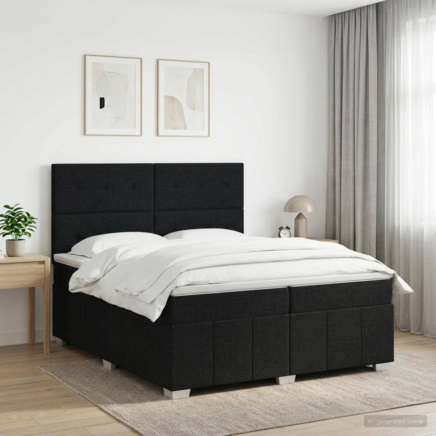 Boxspringbed met matras met hoofdeinde Zwart 200 x 200 cm Stof