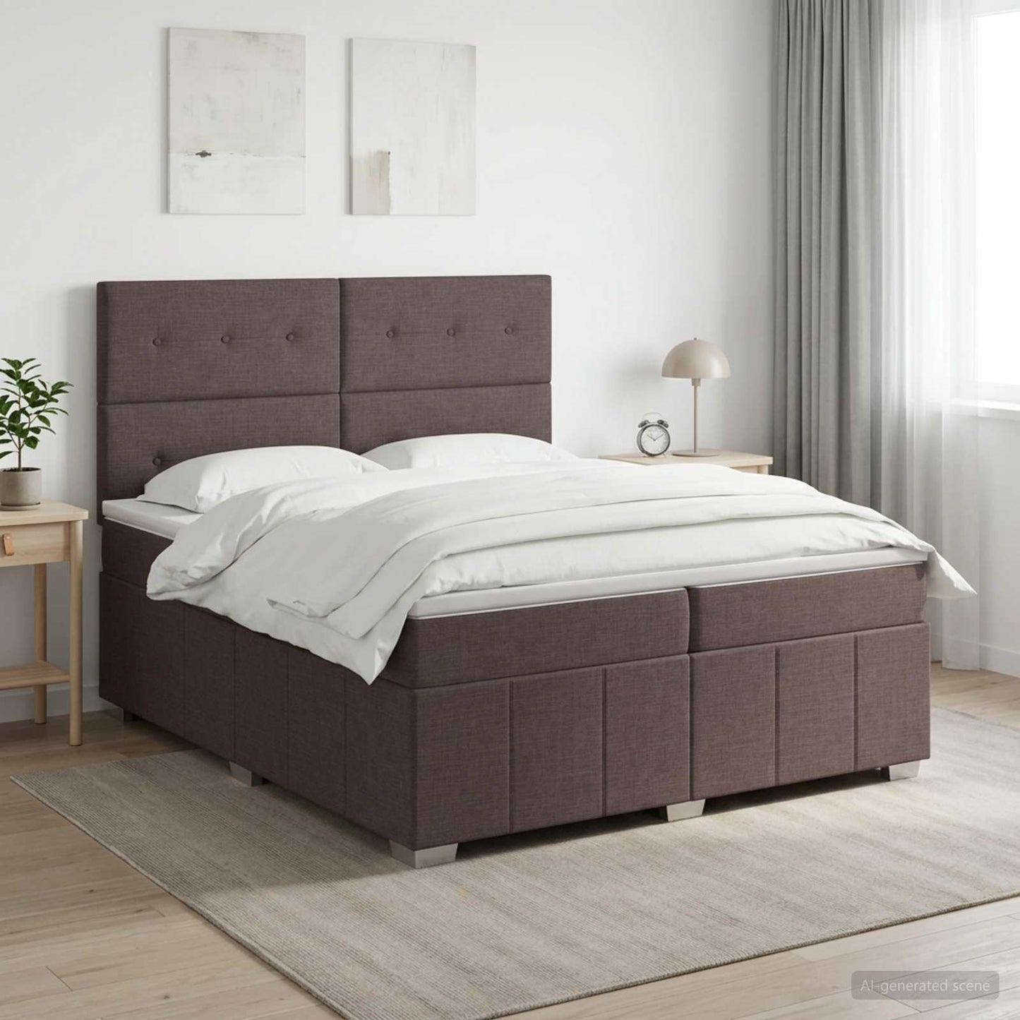 Boxspringbed met matras Donkerbruin 200 x 200 cm Stof