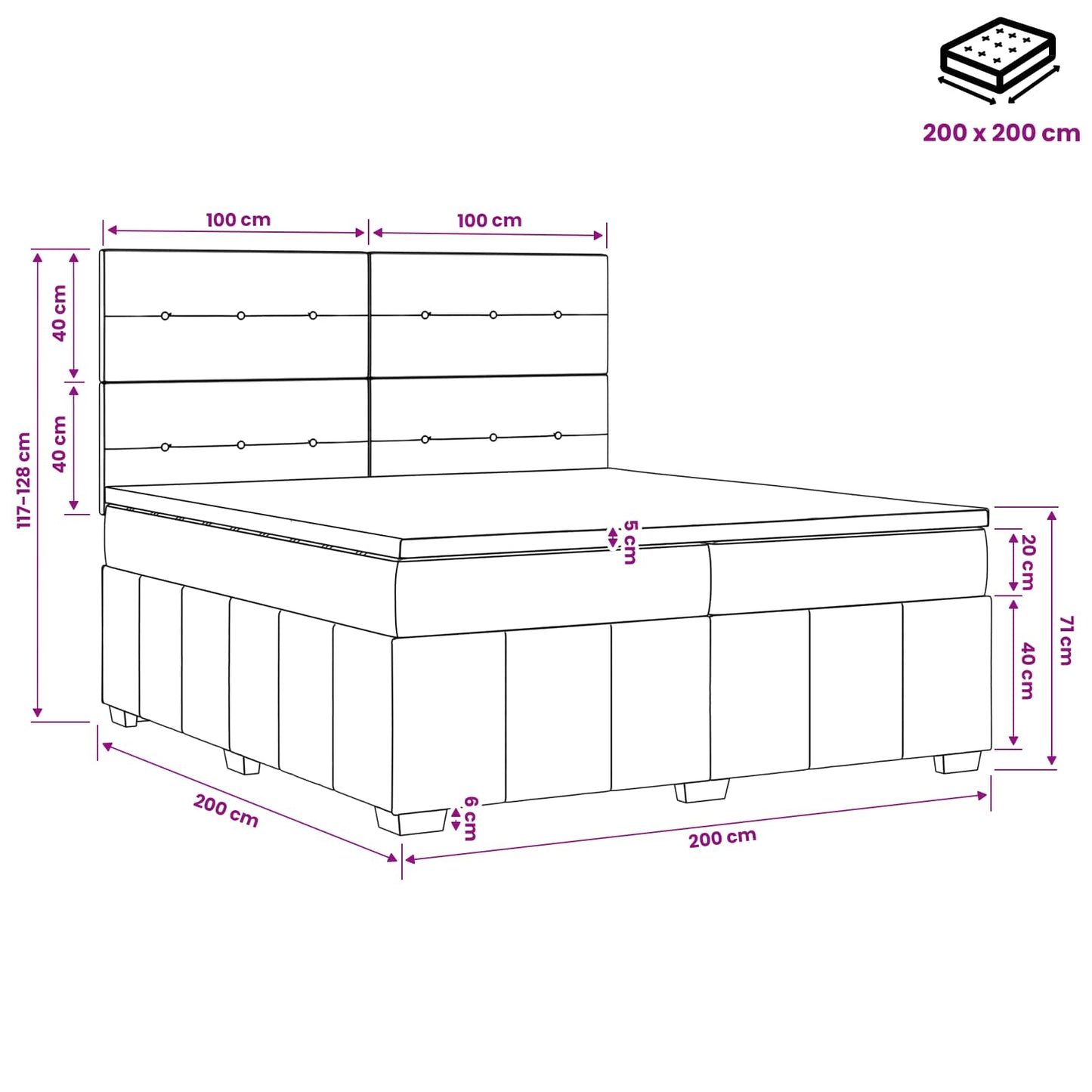 Boxspringbed met matras met hoofdeinde Taupe 200 x 200 cm Stof