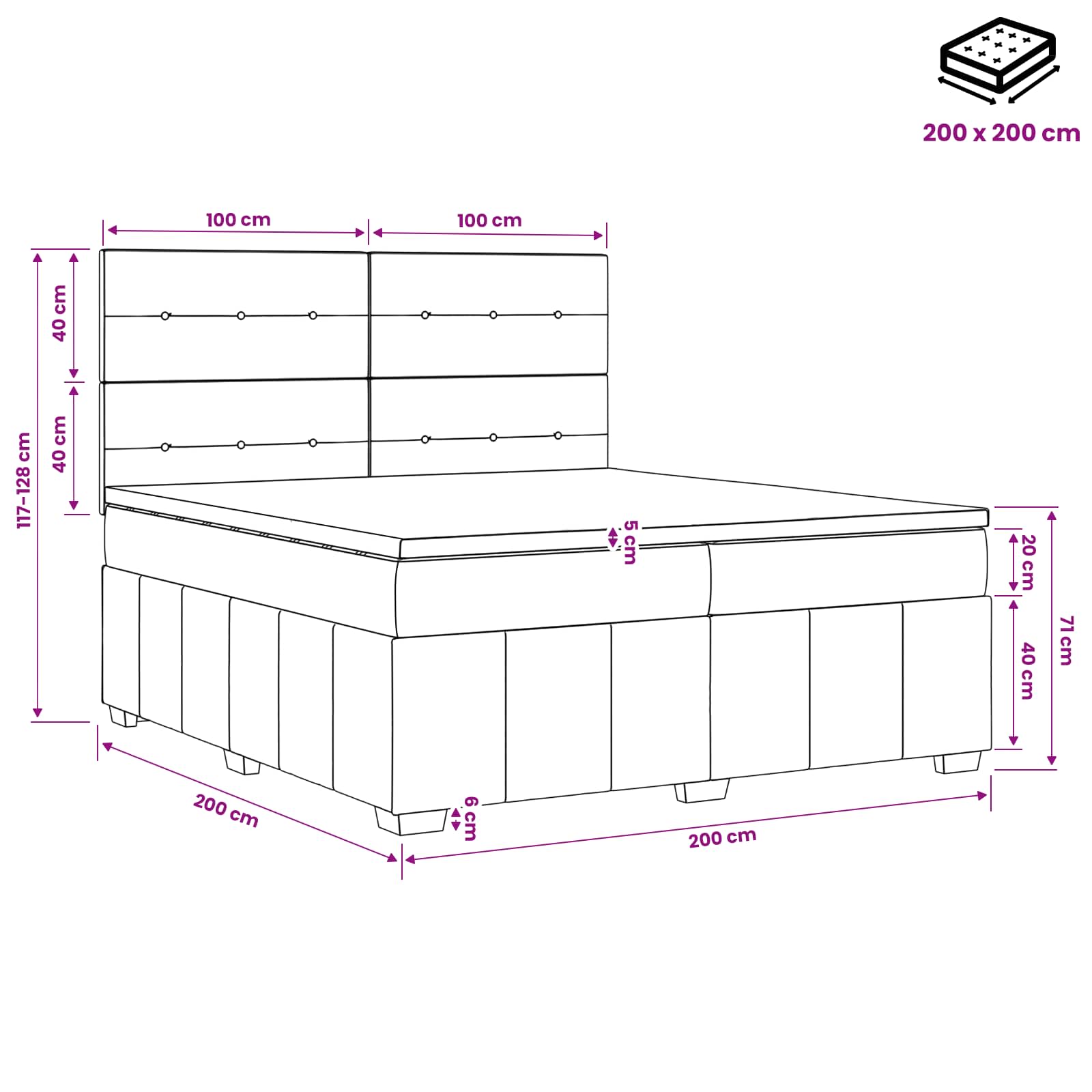 Boxspringbed met matras met hoofdeinde Taupe 200 x 200 cm Stof