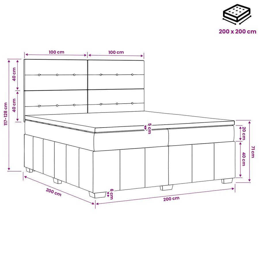 Boxspringbed met matras met hoofdeinde Blauw 200 x 200 cm Stof