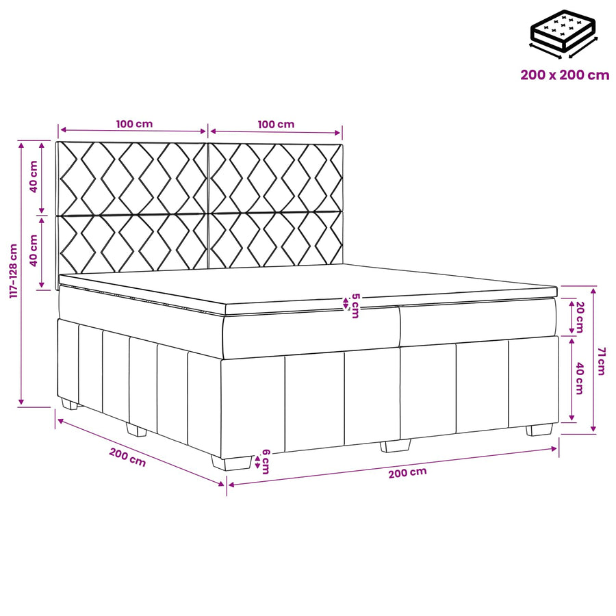 Boxspringbed met matras Lichtgrijs 200 x 200 cm Stof