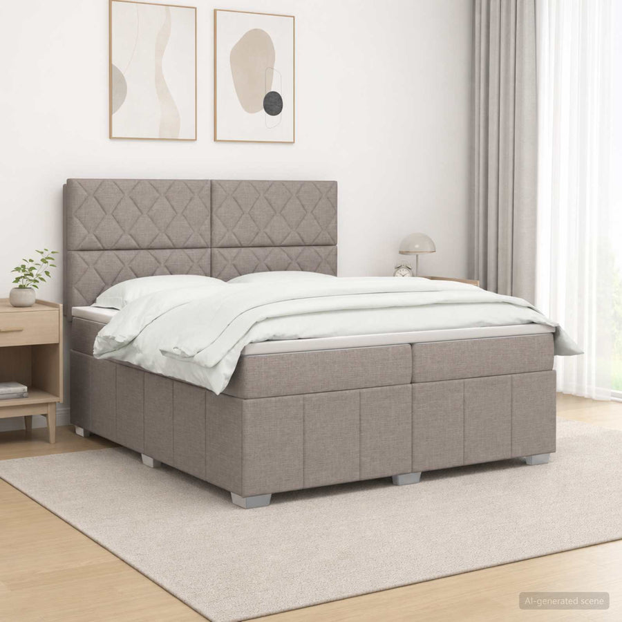 Boxspringbed met matras met hoofdeinde Taupe 200 x 200 cm Stof