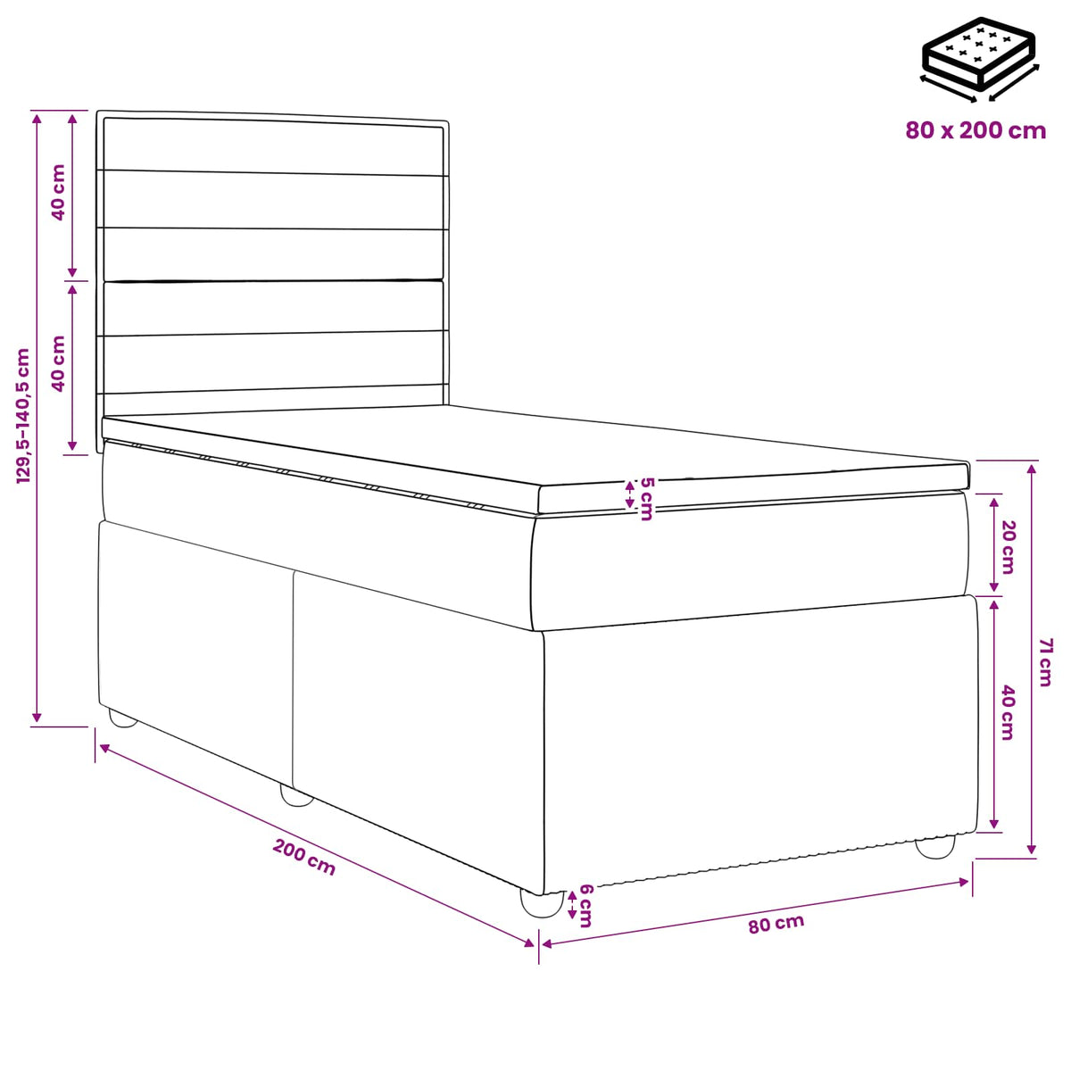 Boxspringbed met matras Donkerbruin 80 x 200 cm Stof