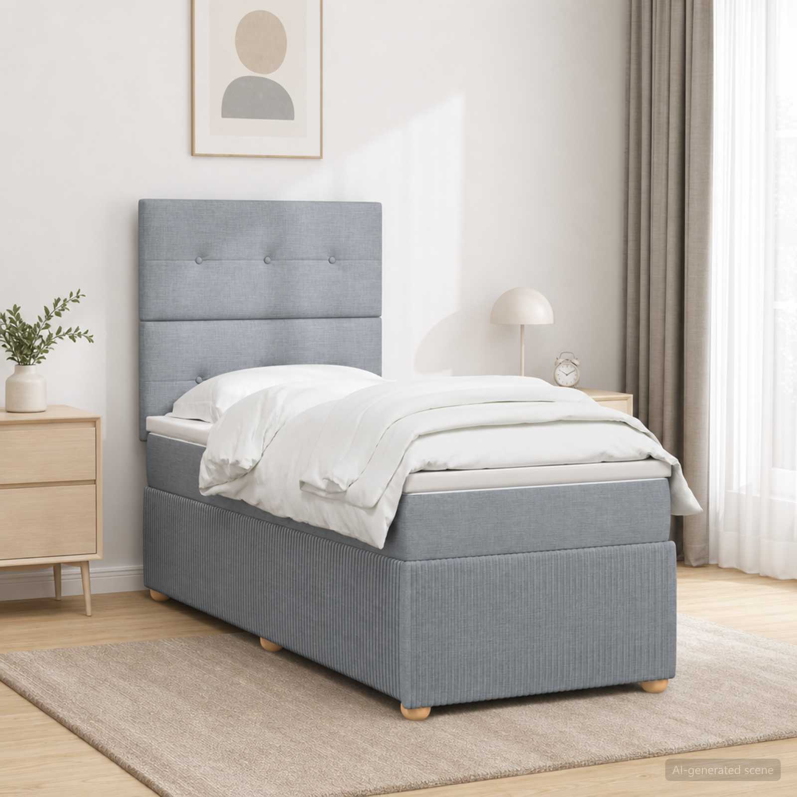 Boxspringbed met matras Lichtgrijs 100 x 200 cm Stof
