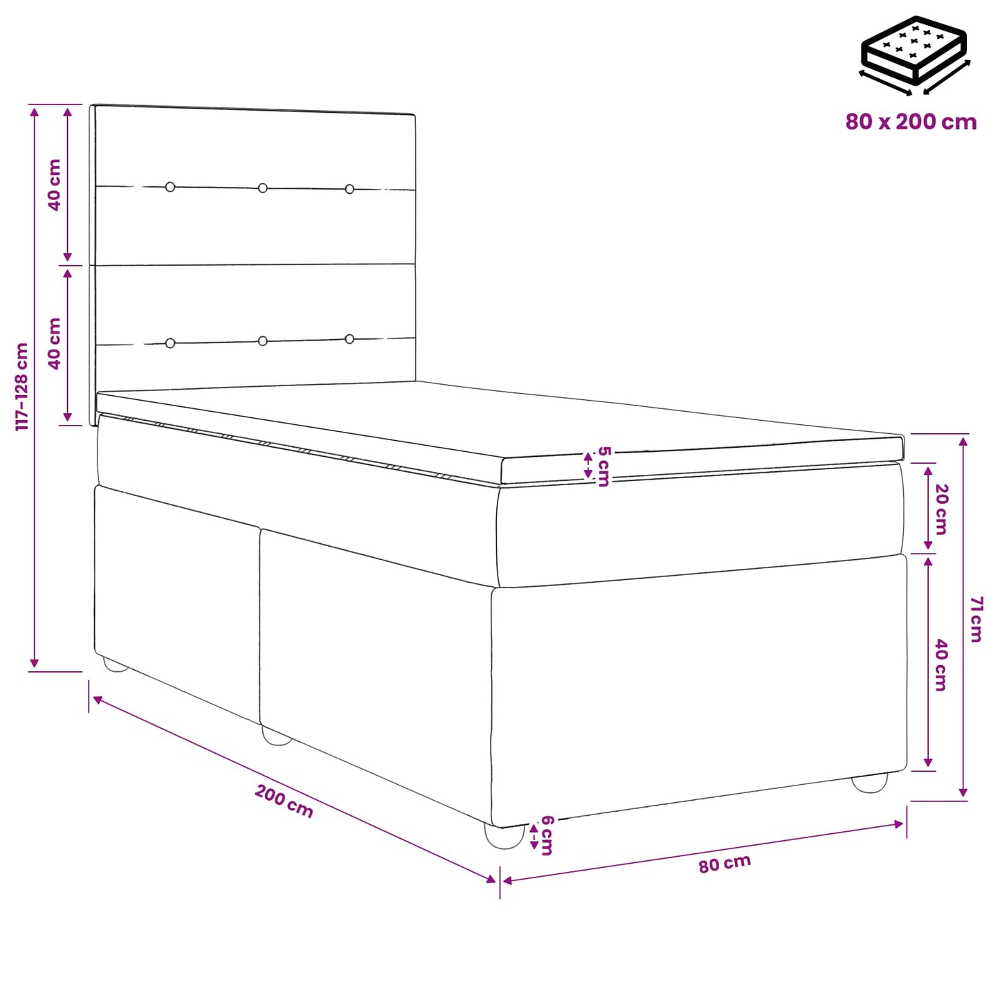 Boxspringbed met matras Crèmekleurig 80 x 200 cm Stof
