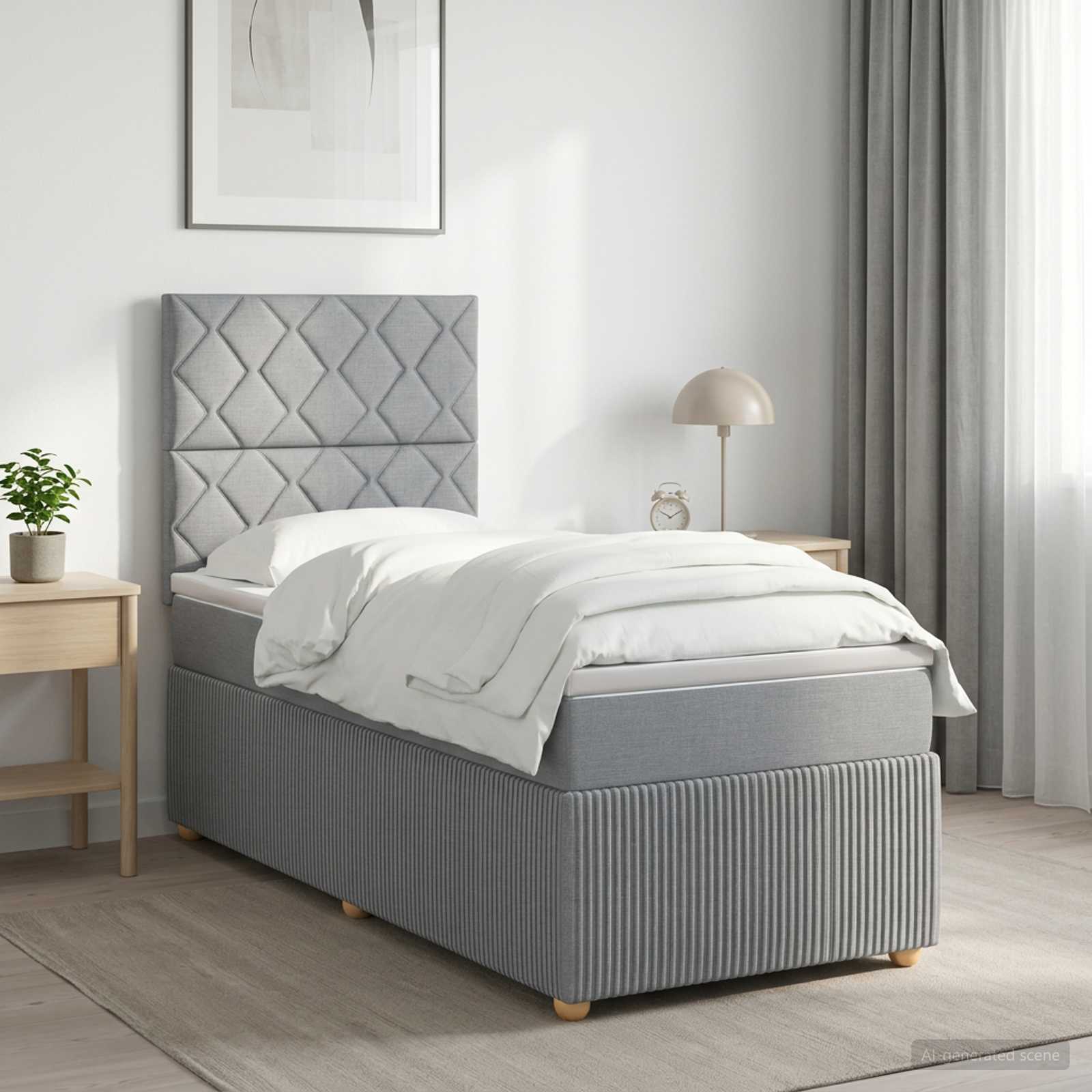 Boxspringbed met matras Lichtgrijs 90 x 190 cm Stof