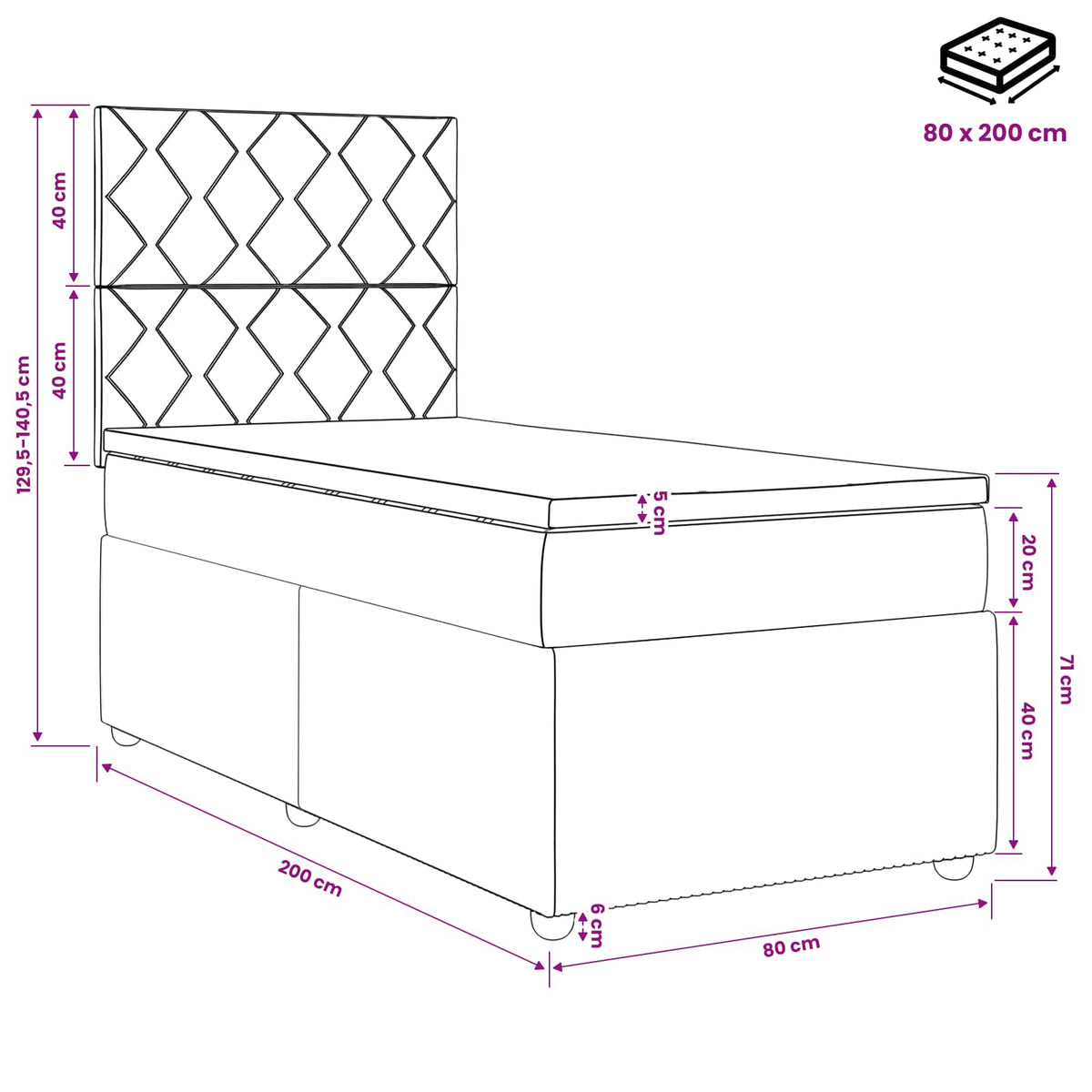 Boxspringbed met matras Donkerbruin 80 x 200 cm Stof