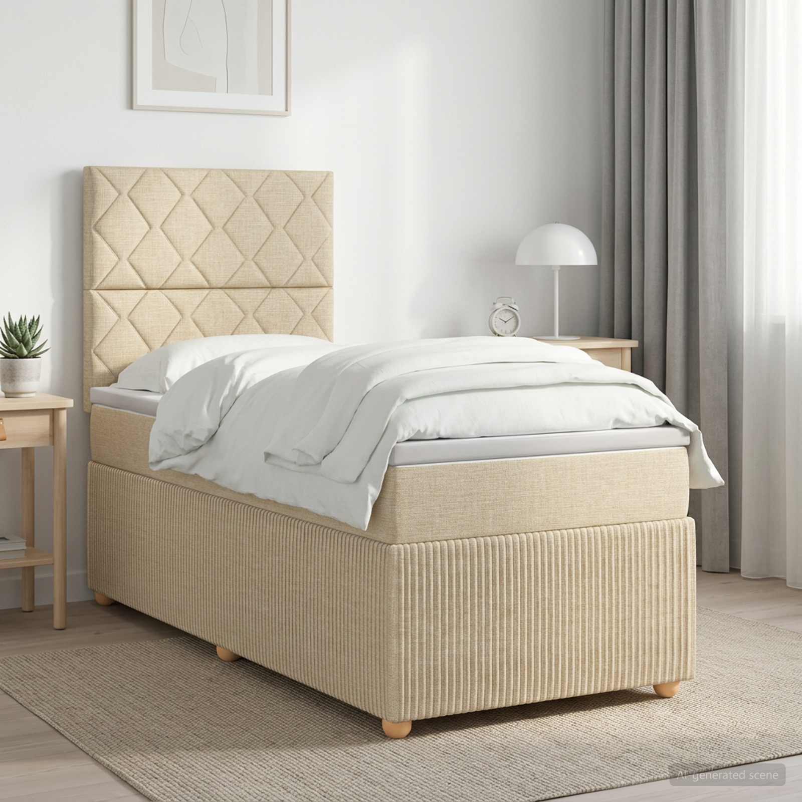Boxspringbed met matras Crèmekleurig 90 x 200 cm Stof