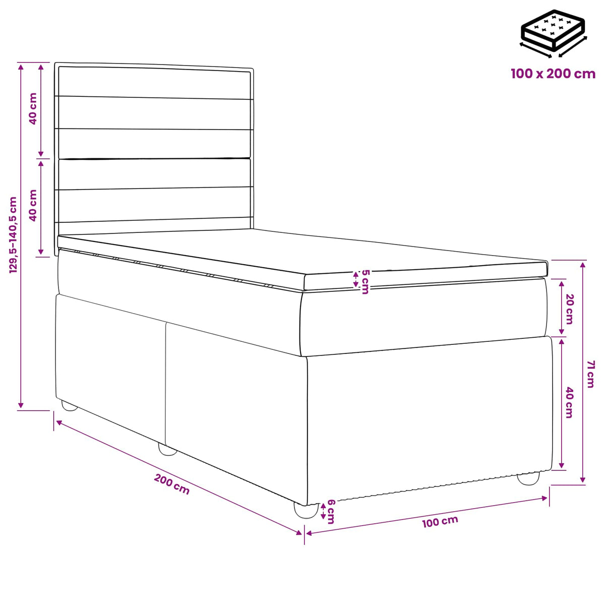 Boxspringbed met matras met hoofdeinde Blauw 100 x 200 cm Stof