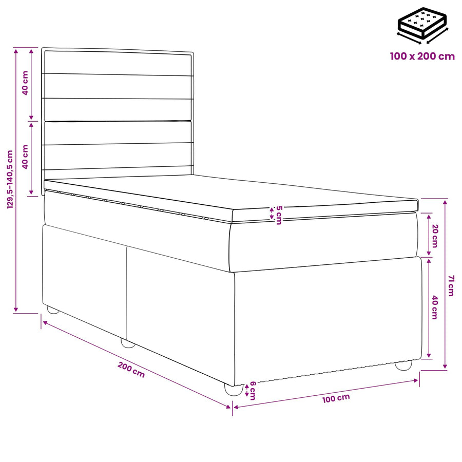Boxspringbed met matras met hoofdeinde Blauw 100 x 200 cm Stof