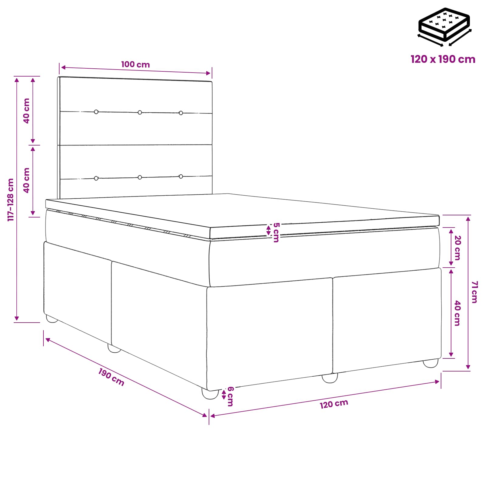 Boxspringbed met matras met hoofdeinde Taupe 120 x 190 cm Stof