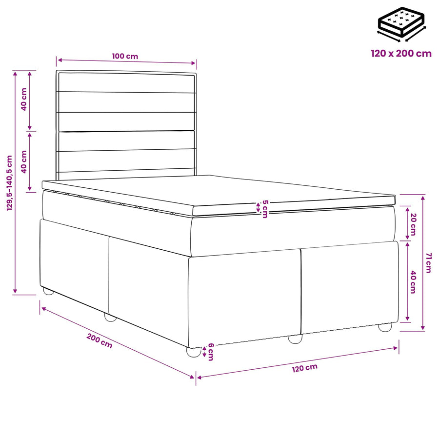 Boxspringbed met matras met hoofdeinde Blauw 120 x 200 cm Stof