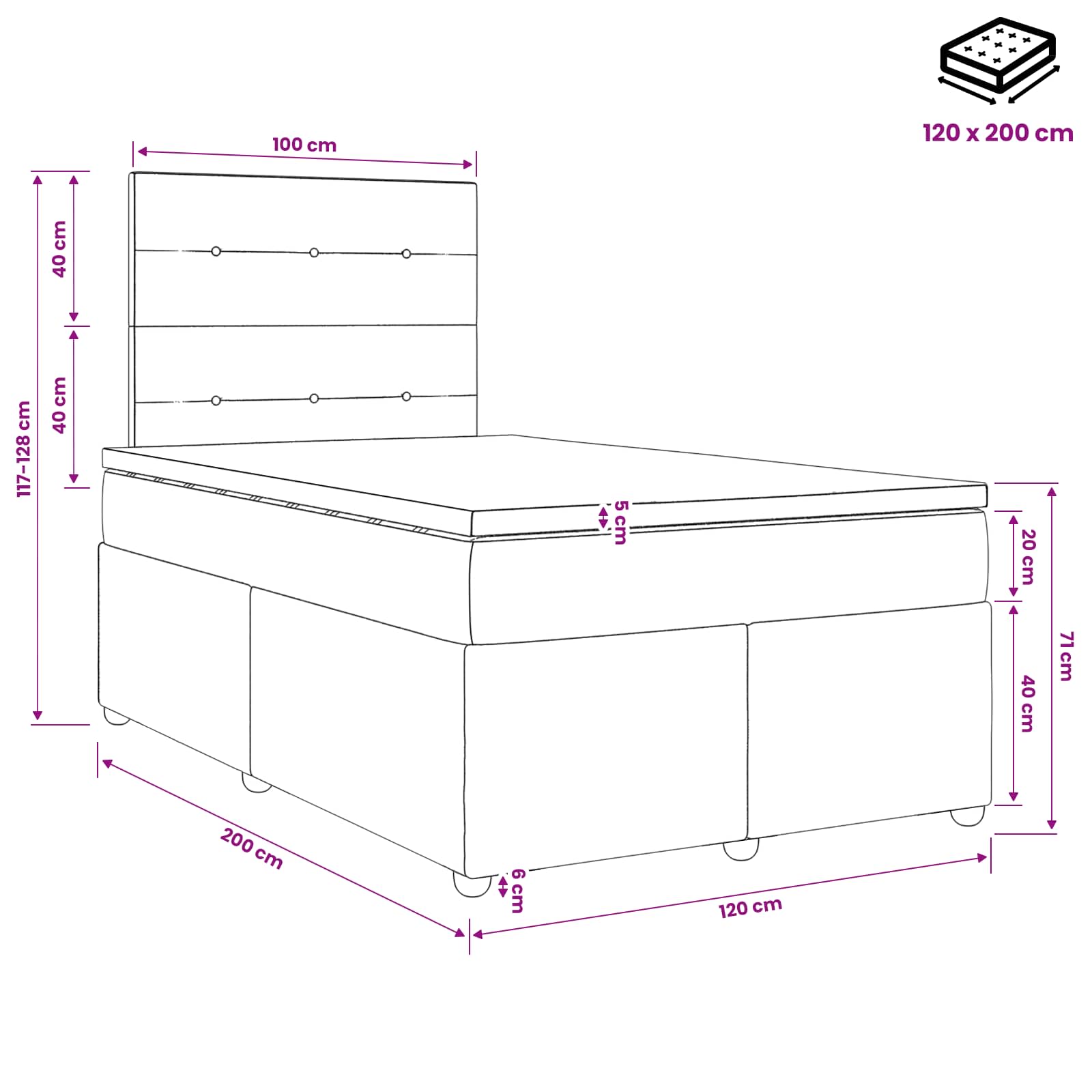 Boxspringbed met matras met hoofdeinde Taupe 120 x 200 cm Stof