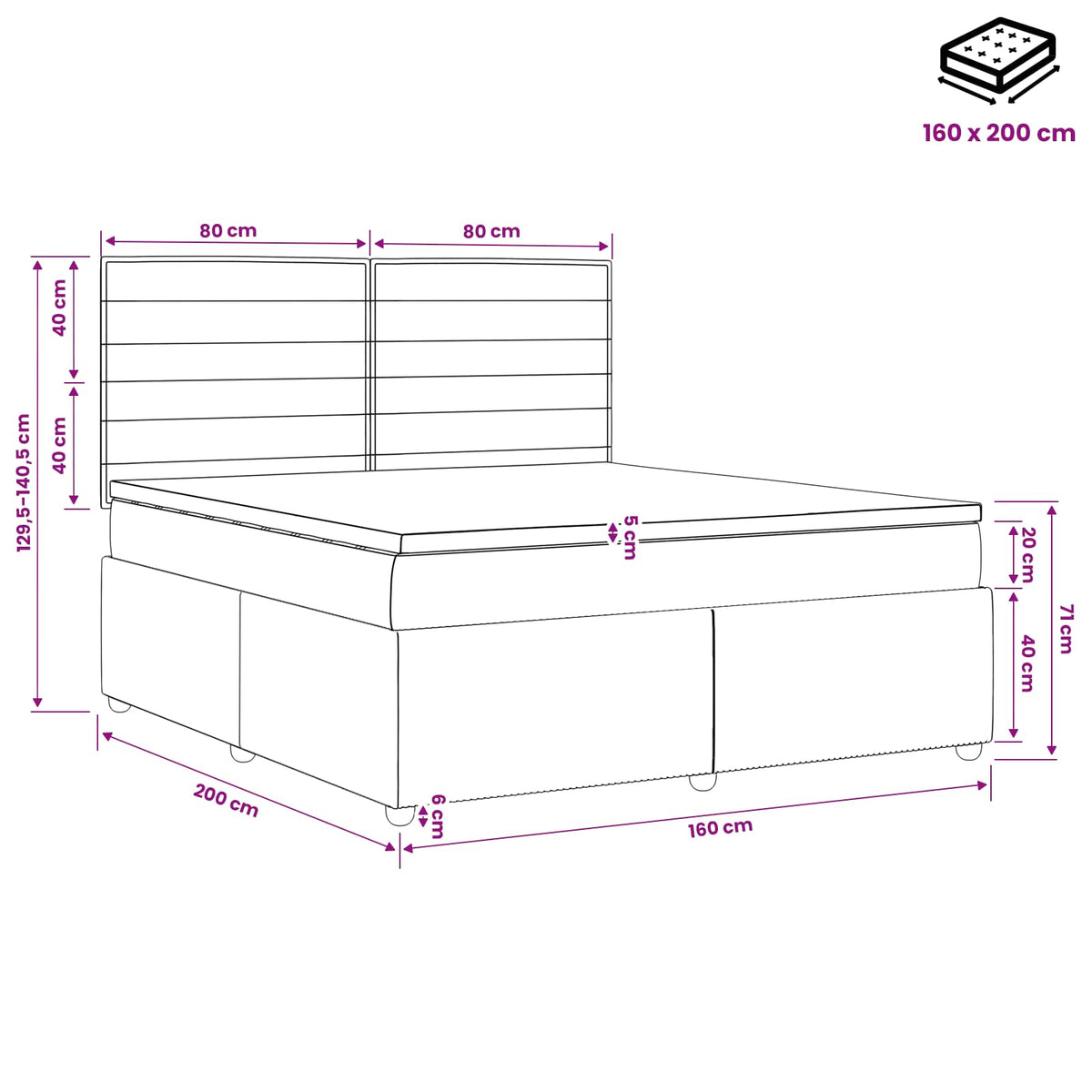 Boxspringbed met matras Crèmekleurig 160 x 200 cm Stof