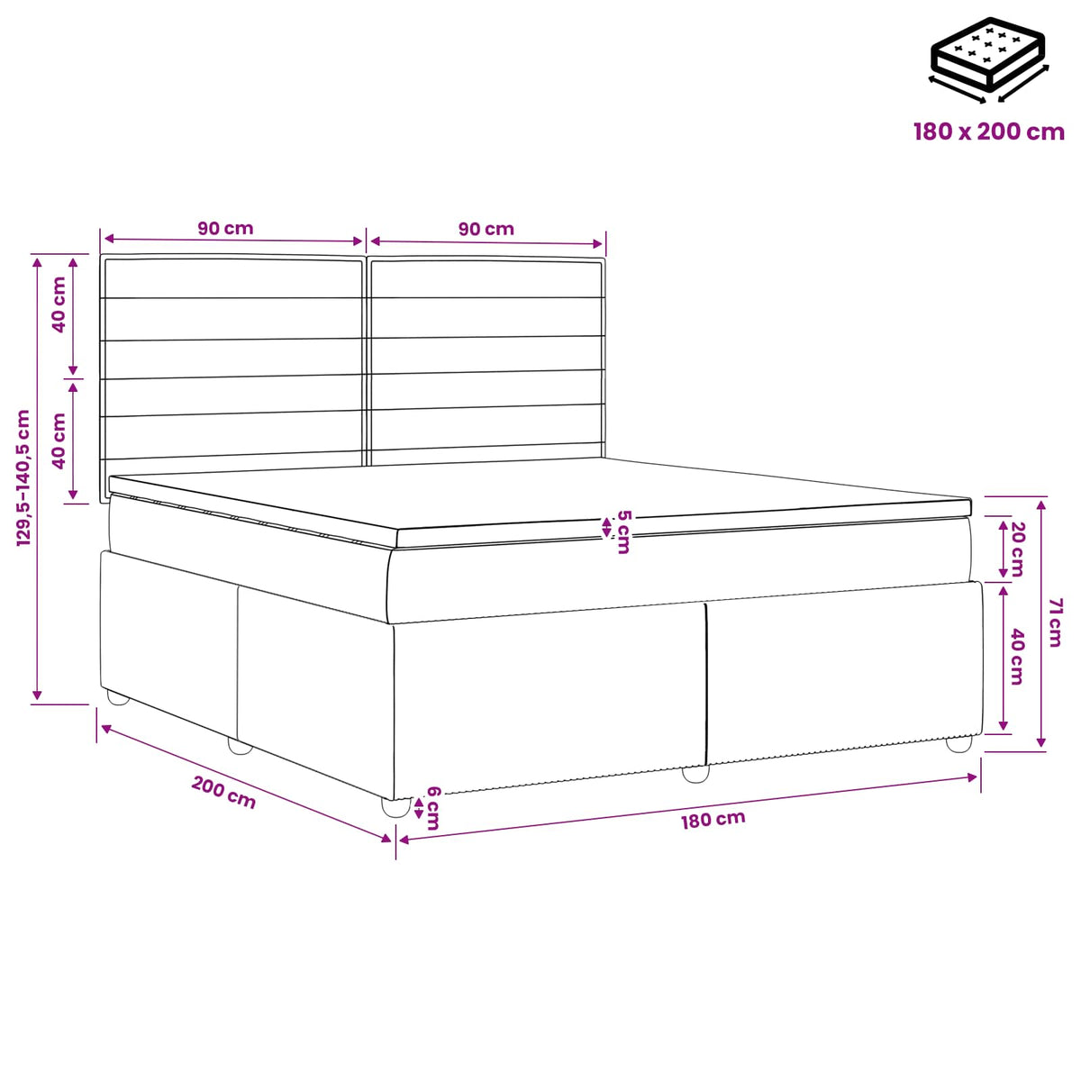 Boxspringbed met matras Lichtgrijs 180 x 200 cm Stof