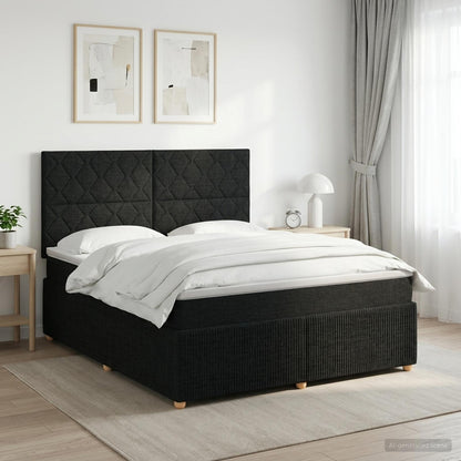 Boxspringbed met matras met hoofdeinde Zwart 140 x 190 cm Stof