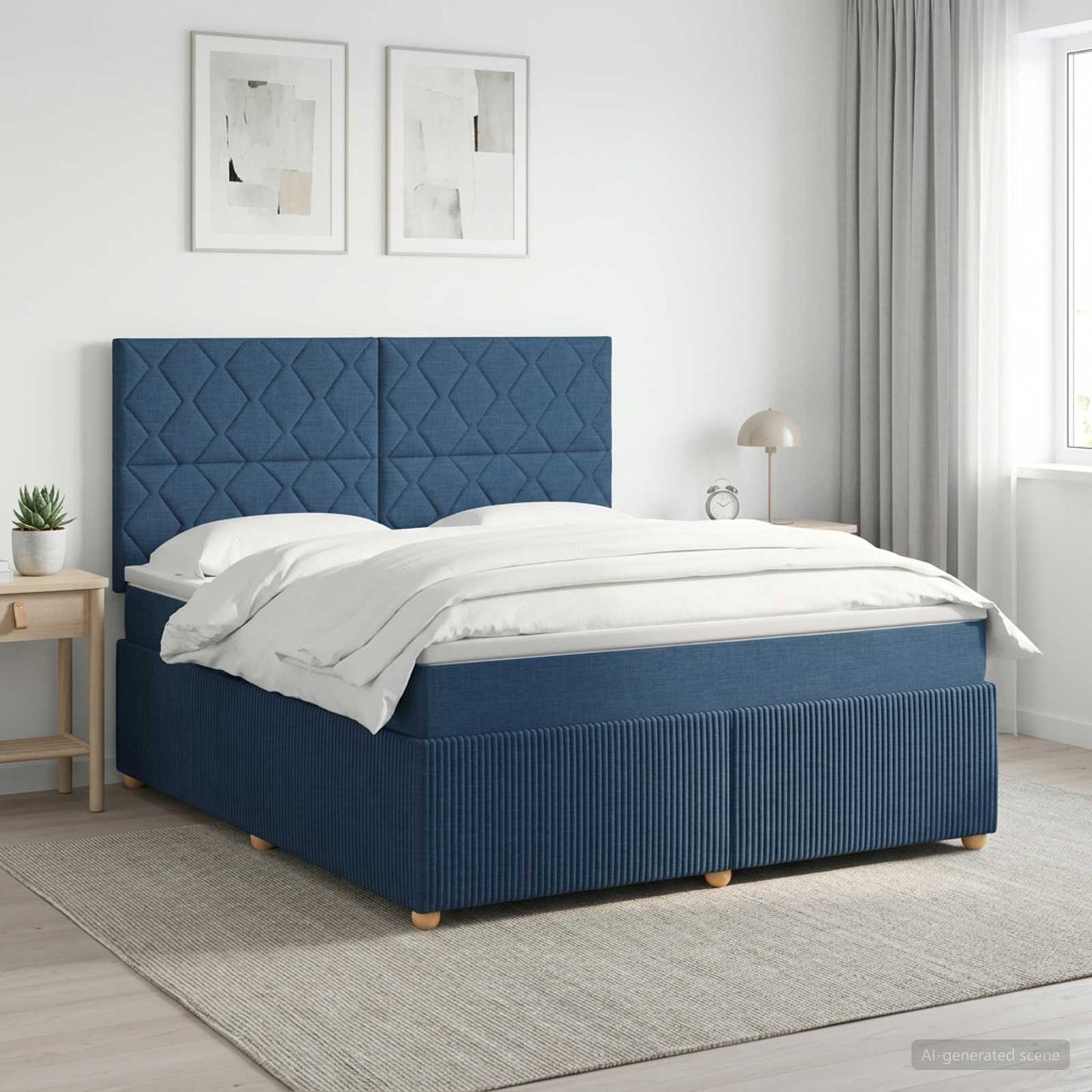 Boxspringbed met matras met hoofdeinde Blauw 140 x 190 cm Stof