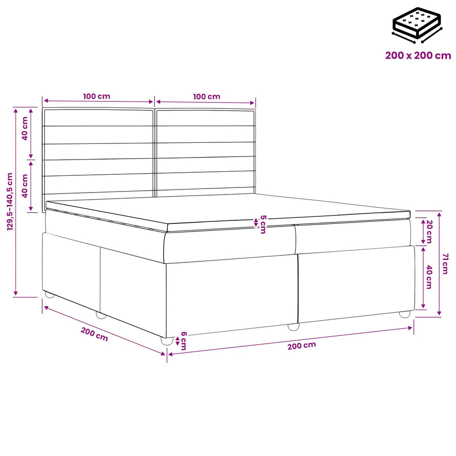 Boxspringbed met matras met hoofdeinde Blauw 200 x 200 cm Stof