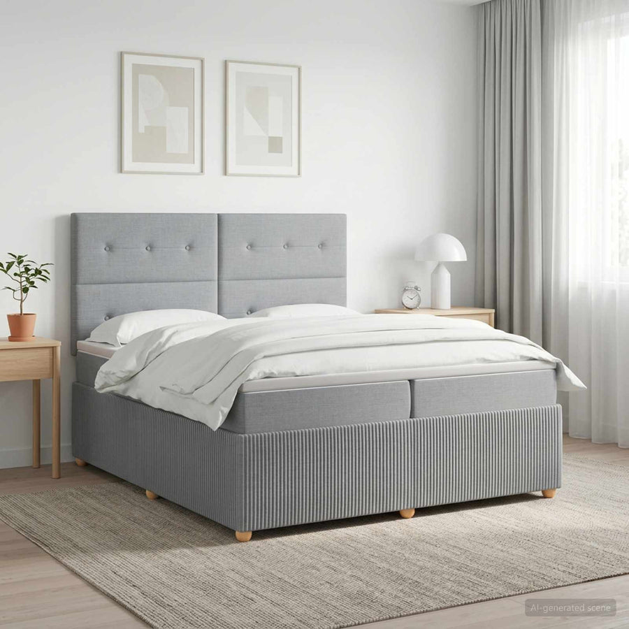 Boxspringbed met matras Lichtgrijs 200 x 200 cm Stof