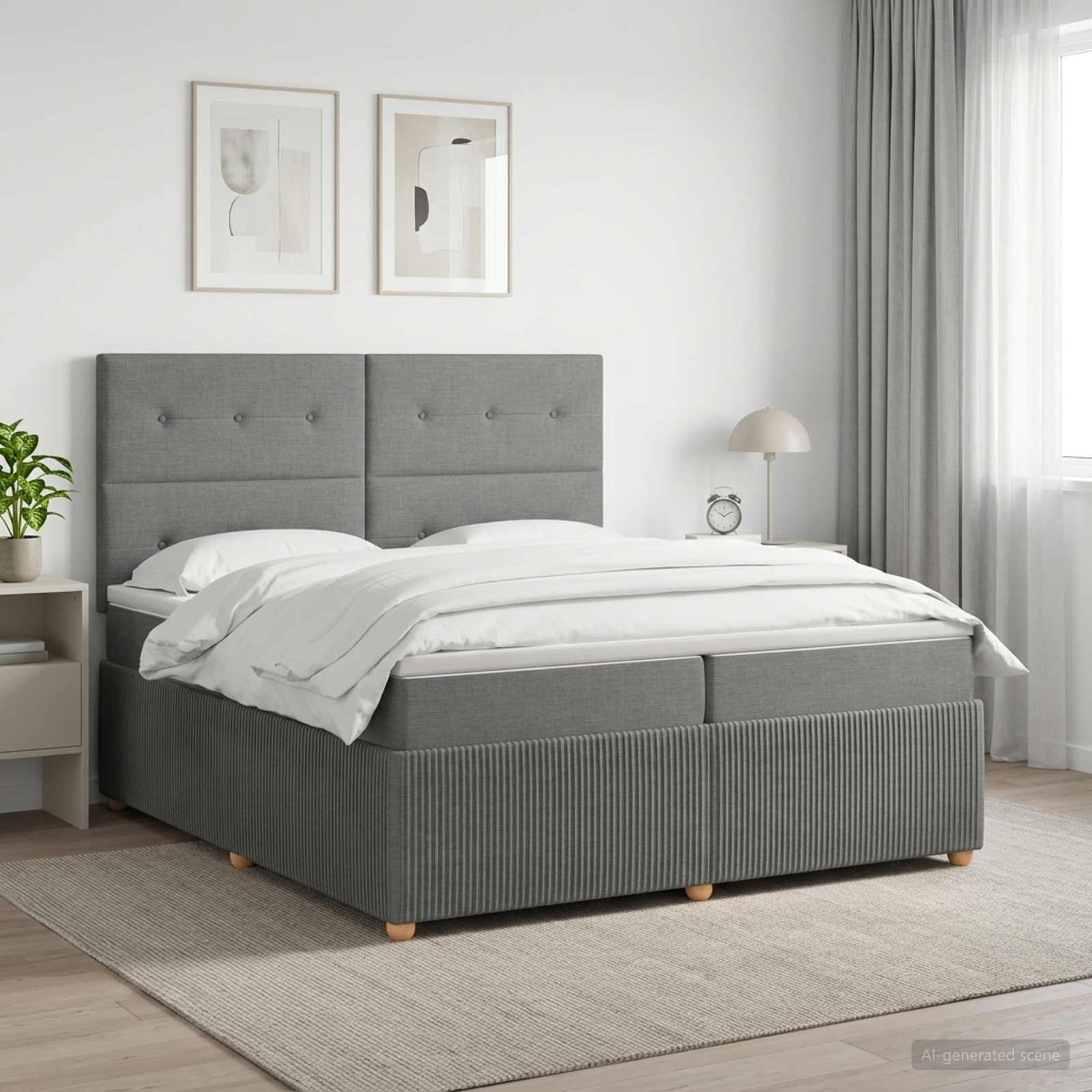 Boxspringbed met matras Donkergrijs 200 x 200 cm Stof