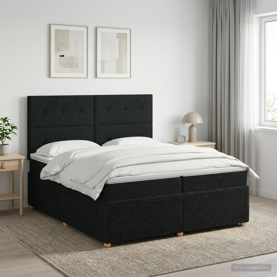 Boxspringbed met matras met hoofdeinde Zwart 200 x 200 cm Stof