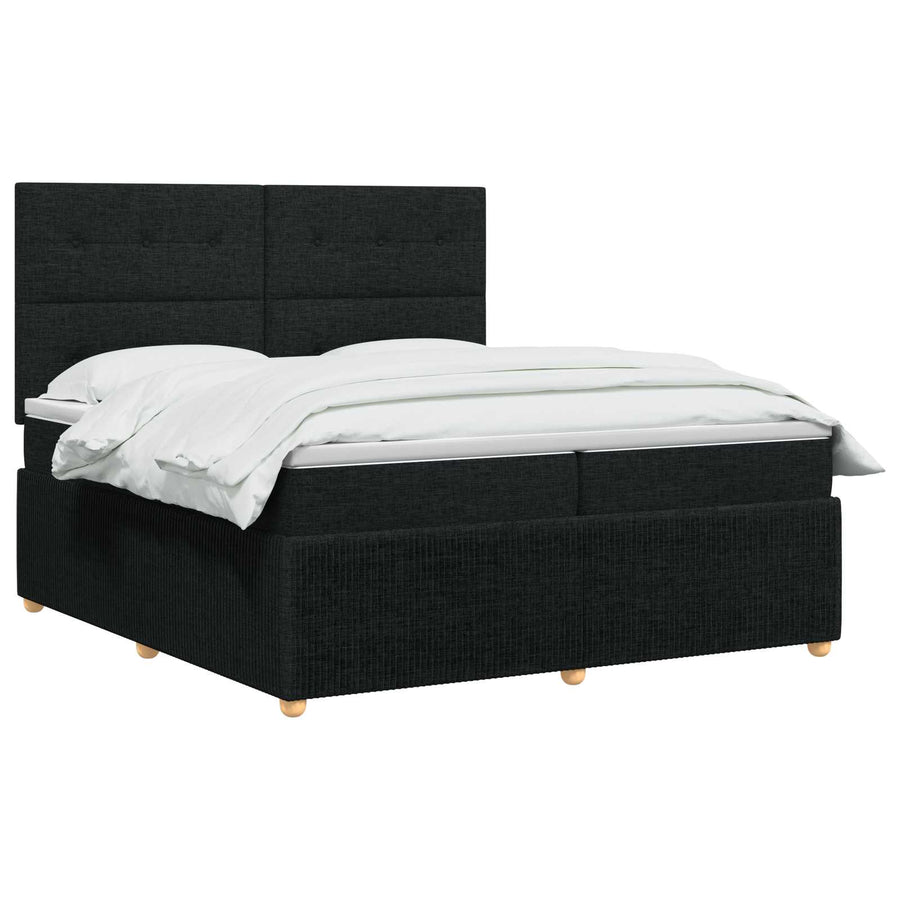 Boxspringbed met matras met hoofdeinde Zwart 200 x 200 cm Stof