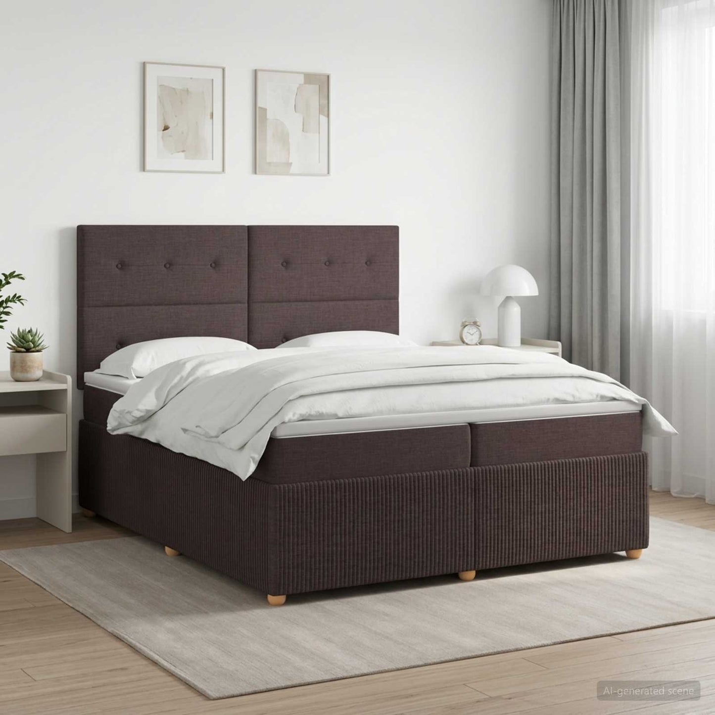 Boxspringbed met matras Donkerbruin 200 x 200 cm Stof