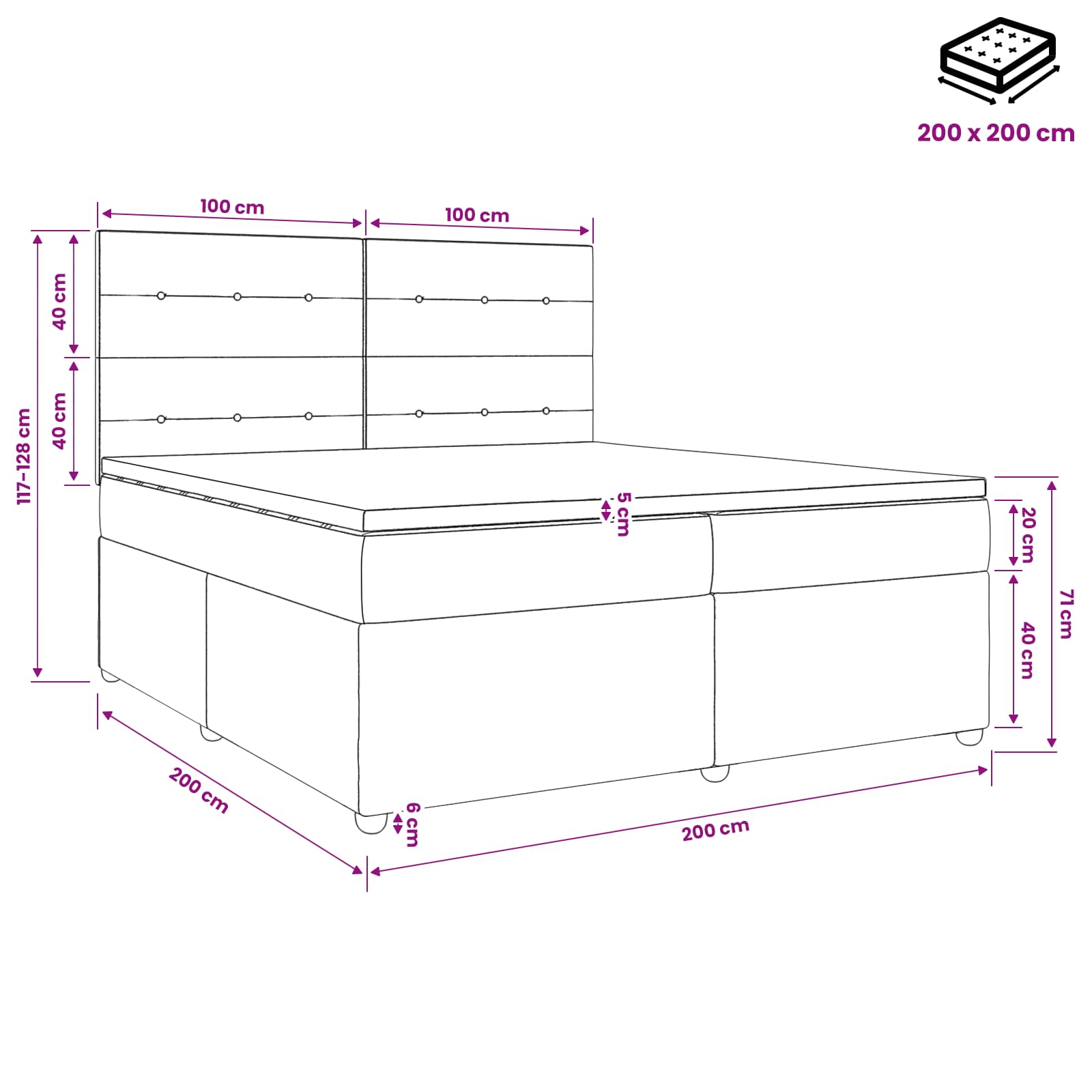 Boxspringbed met matras met hoofdeinde Taupe 200 x 200 cm Stof