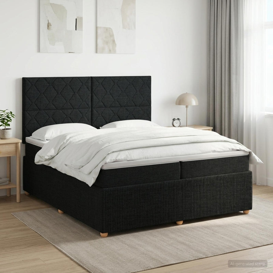 Boxspringbed met matras met hoofdeinde Zwart 200 x 200 cm Stof