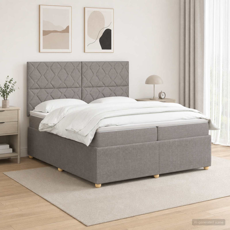 Boxspringbed met matras met hoofdeinde Taupe 200 x 200 cm Stof
